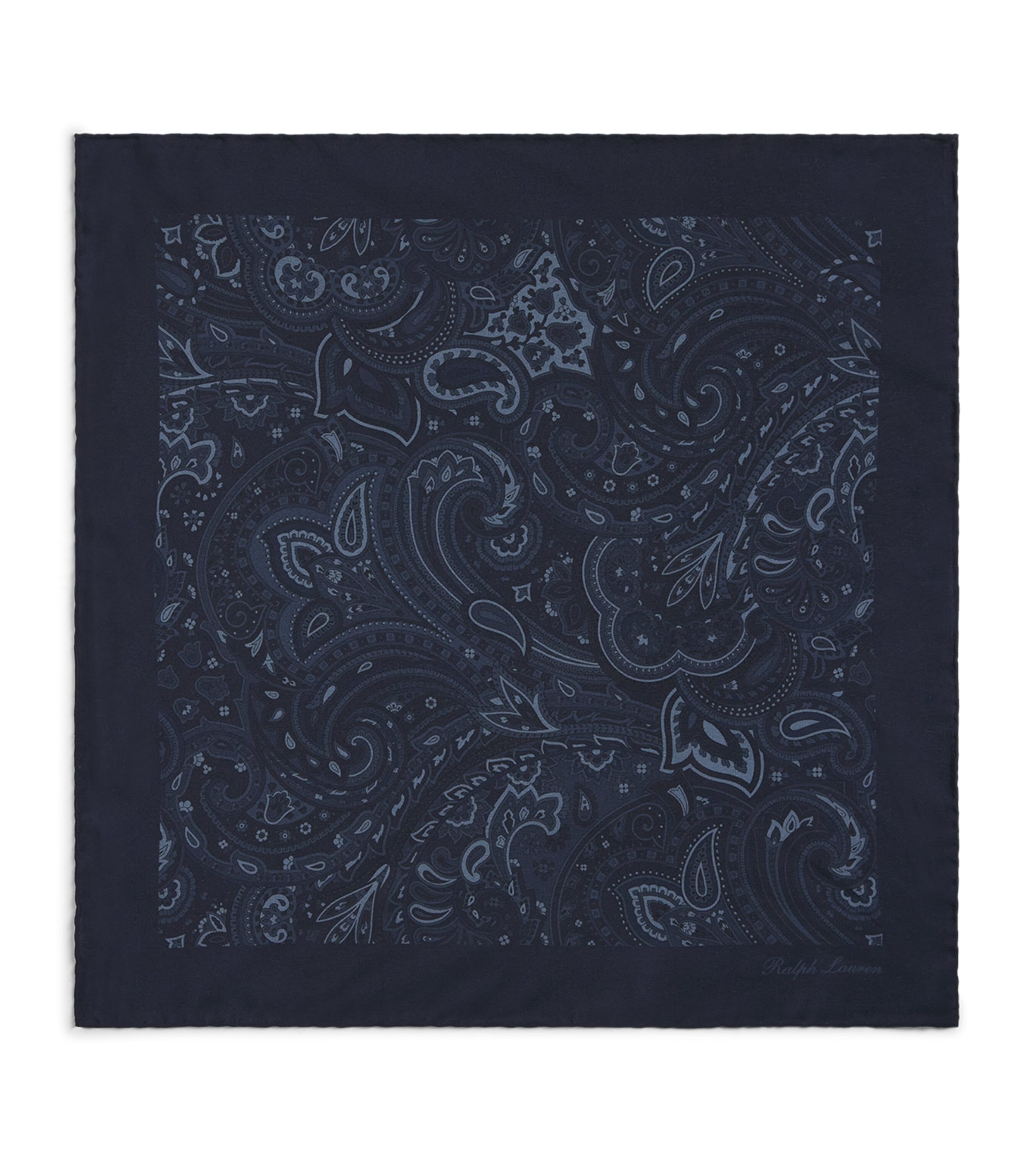Mulberry Silk Paisley Pocket Square NAVY Image 1