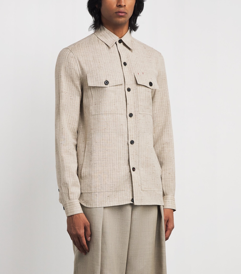 Wool-Silk-Linen Stripe Overshirt 330 Image 3