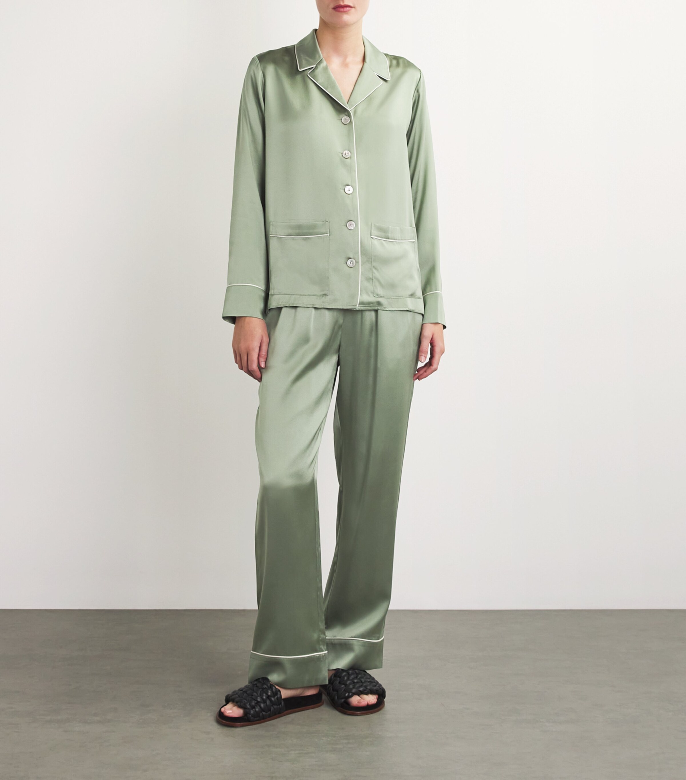 Harrods Green Silk Satin Pyjama Set | Harrods UK