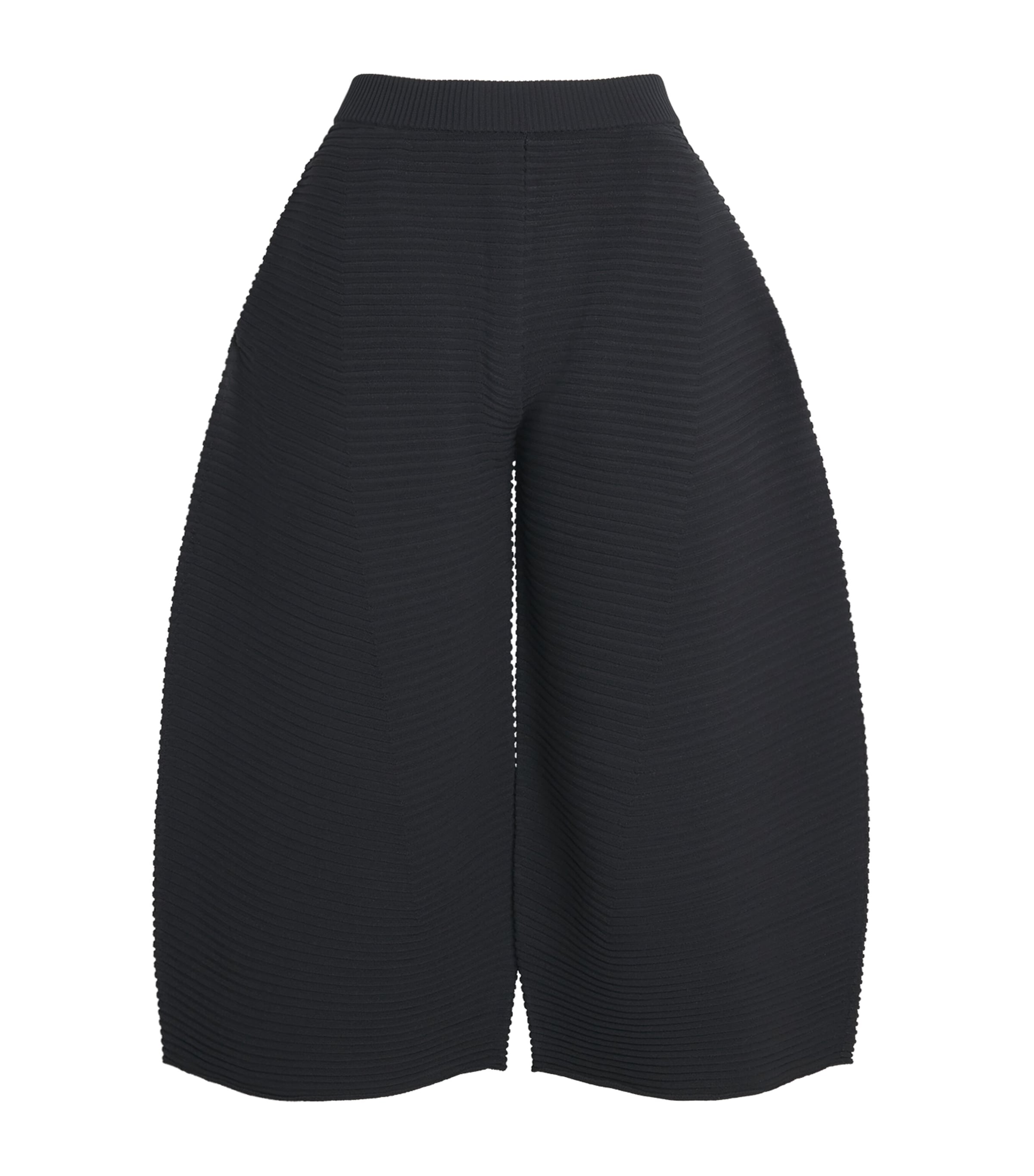 Issey Miyake Womens Corrugated Knit Cropped Trousers Black Image 1