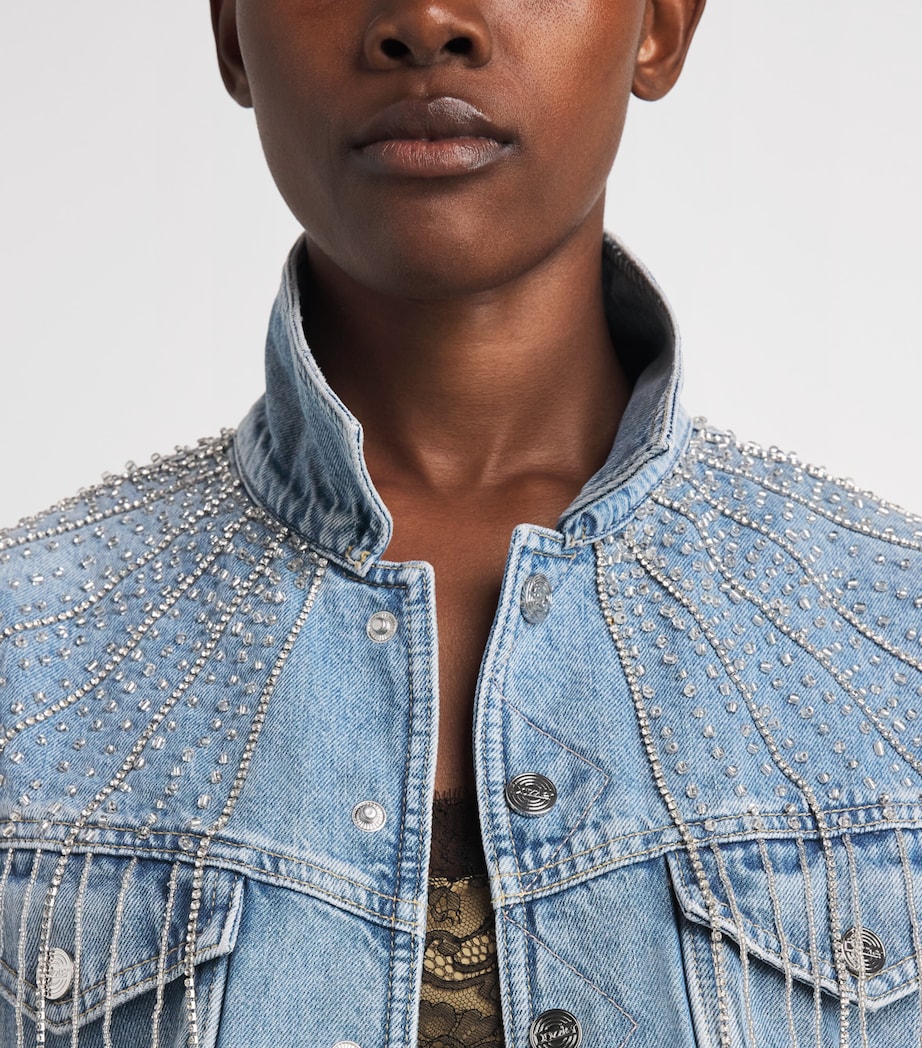 MOTHER Womens Embellished The Fly Away Denim Jacket Sprkl Emrgncy Kit Image 3
