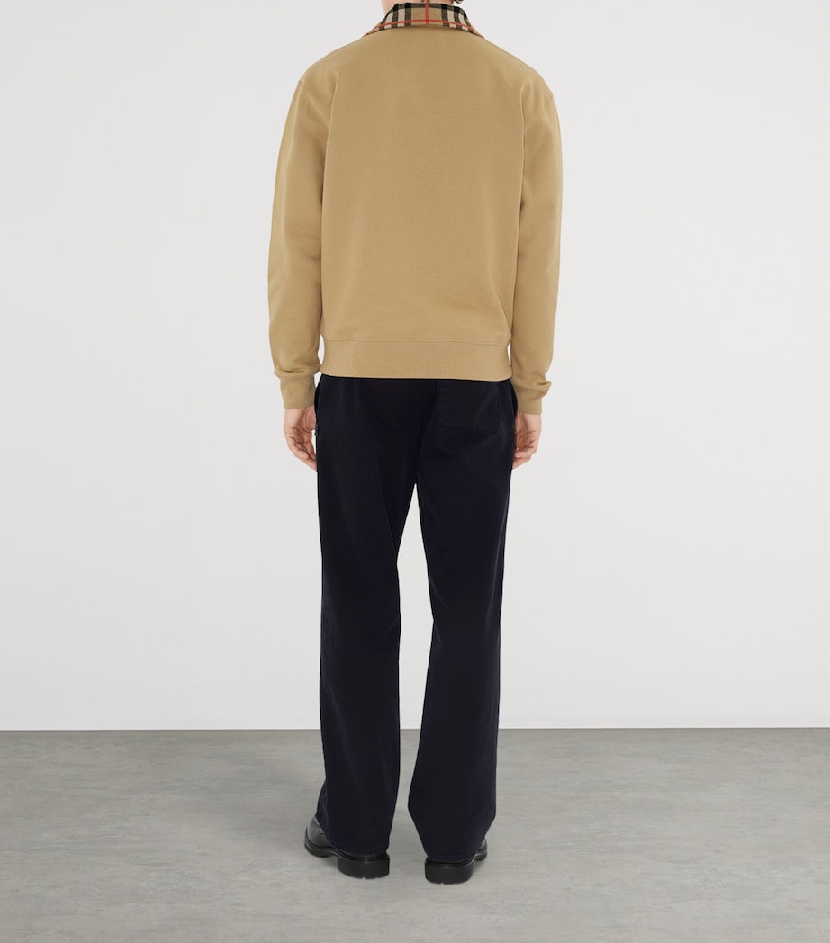 Cotton Check-Collar Quarter-Zip Sweater FLAX Image 4