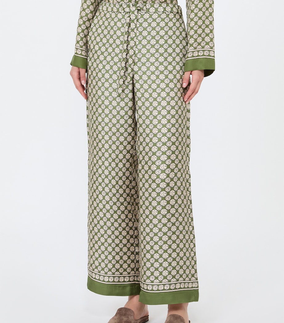 Max Mara Womens Silk Twill Printed Wide-Leg Trousers Kaki Image 3