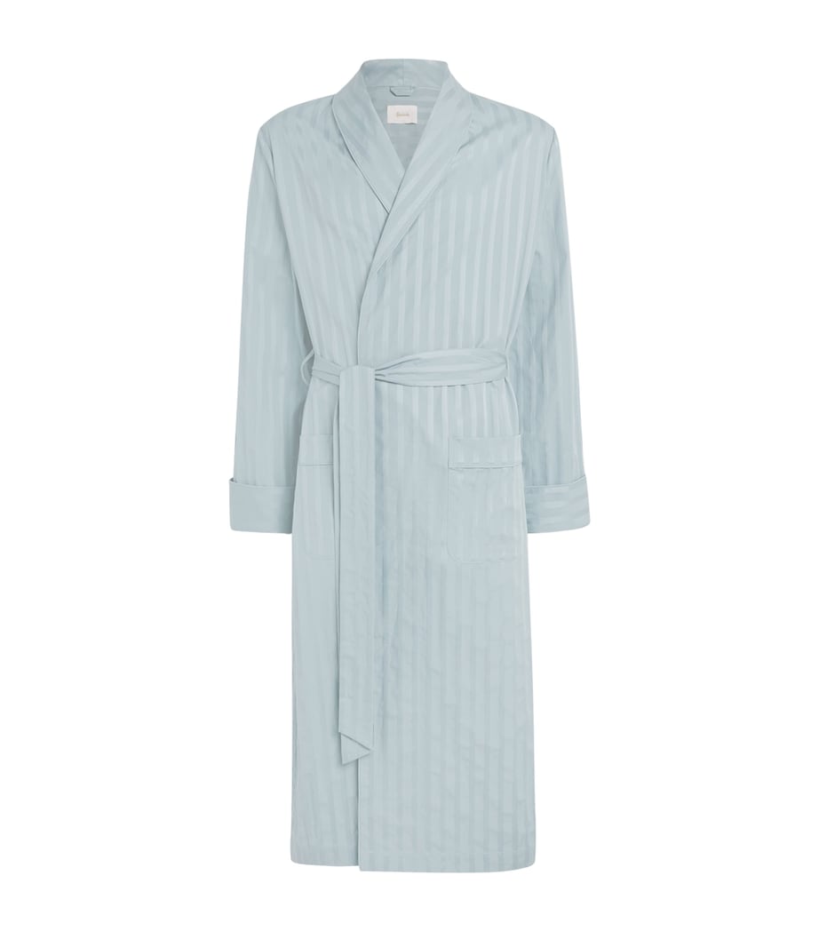 Harrods Mens Cotton Satin-Stripe Night Robe Green Image 1