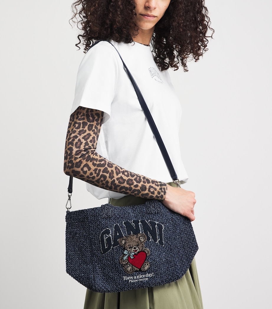 GANNI Small Tweed Bear Tote Bag Rinse Image 2