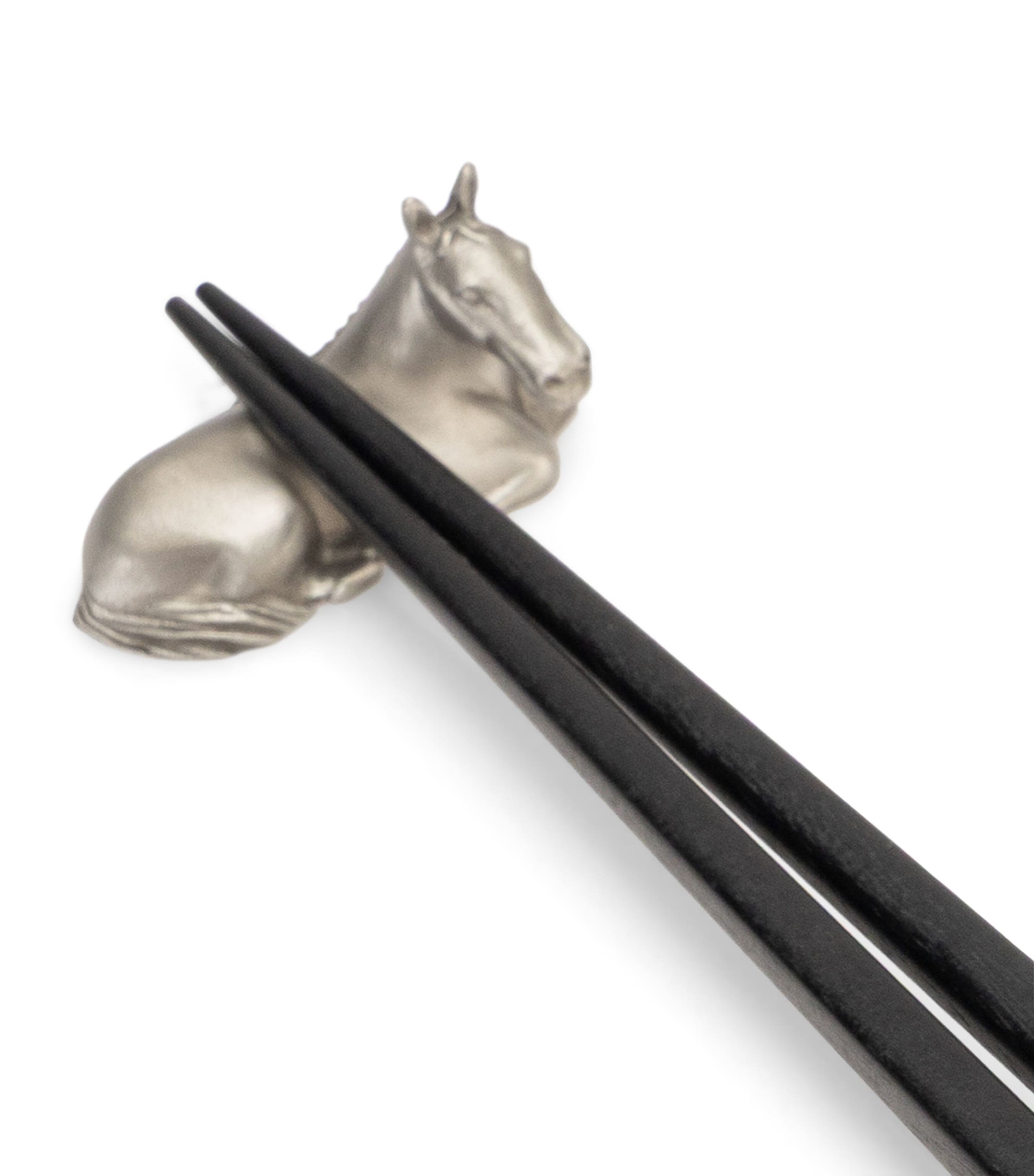 Pewter Horse Chopsticks and Rest Set BLACK/PEWTER Image 2