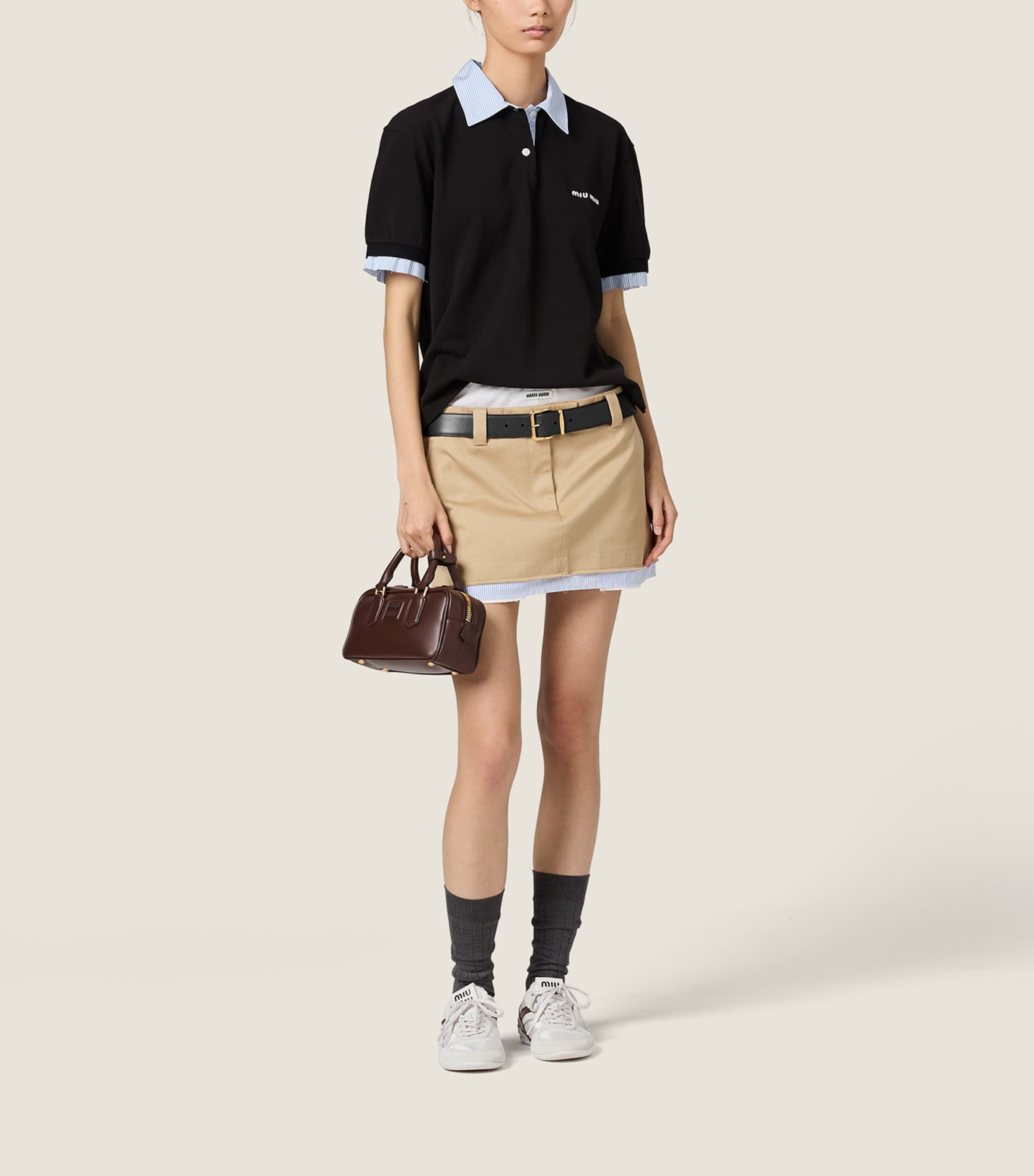 Miu Miu Womens Cotton Contrast Collar Polo Shirt Image 2