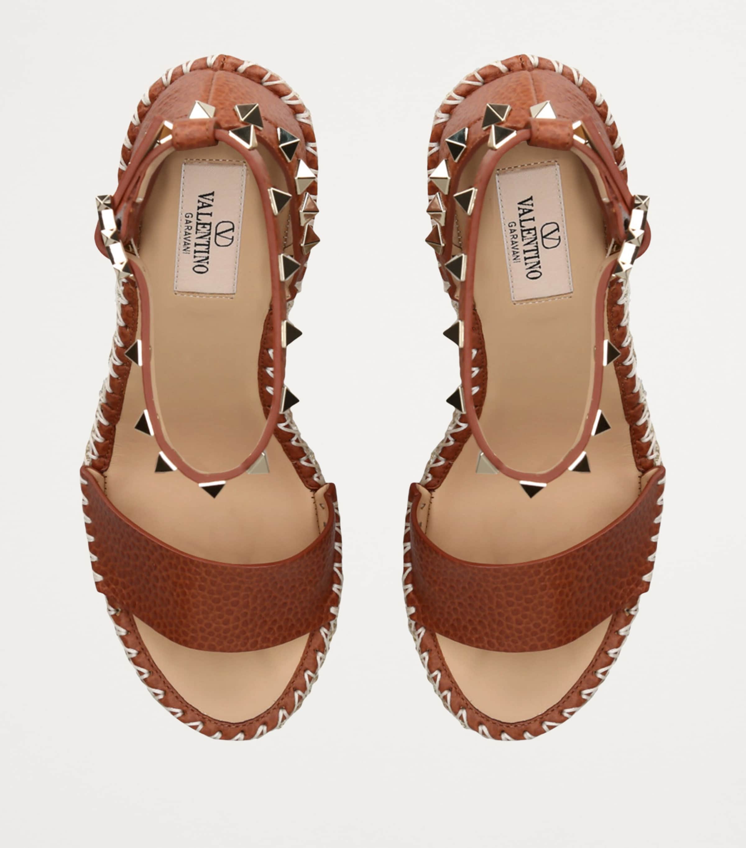 Leather Rockstud Espadrille Wedges 105 MID BROWN Image 6