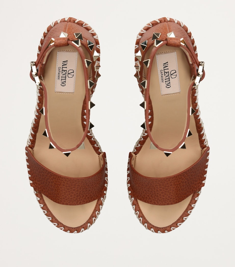 Leather Rockstud Espadrille Wedges 105 MID BROWN Image 6