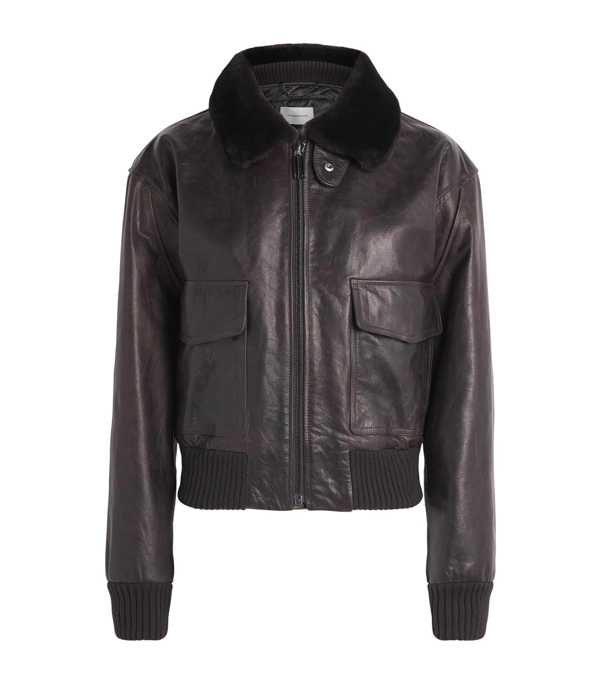 Victoria Beckham Womens Aviator Leather Jacket Dark Earth Image 1