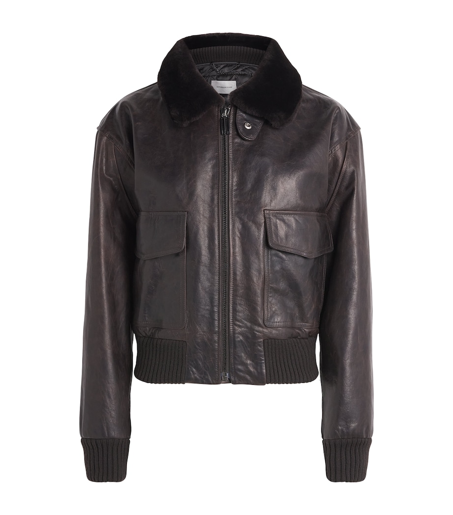 Victoria Beckham Womens Aviator Leather Jacket Dark Earth Image 1