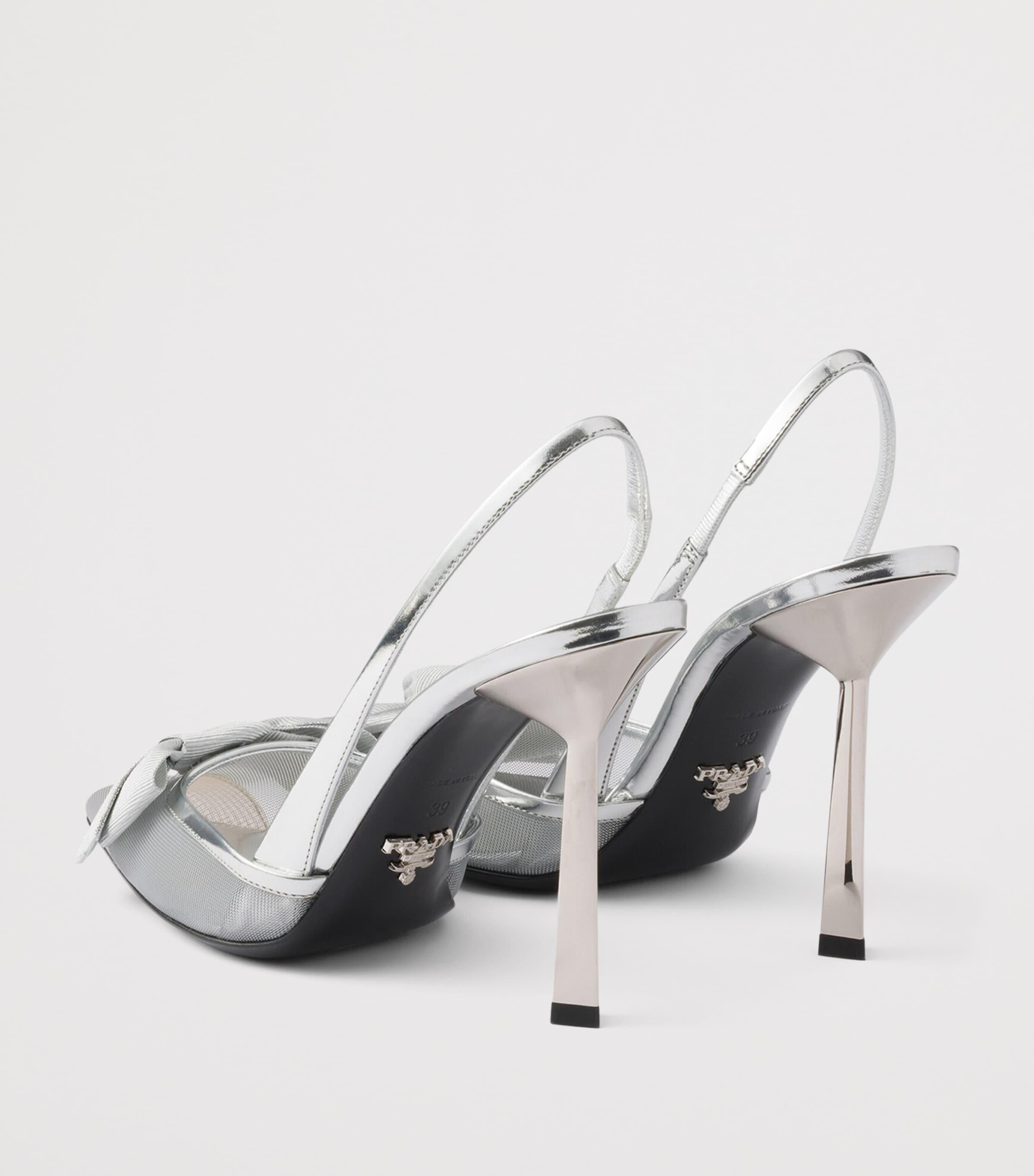 Prada Leather-Mesh Bow Slingback Pumps 100 Gold/silver Image 4