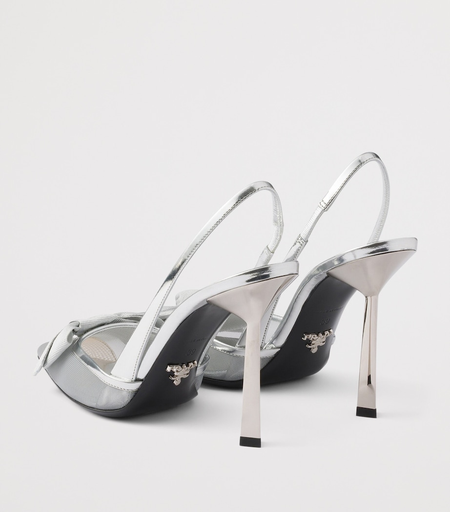 Prada Leather-Mesh Bow Slingback Pumps 100 Gold/silver Image 4