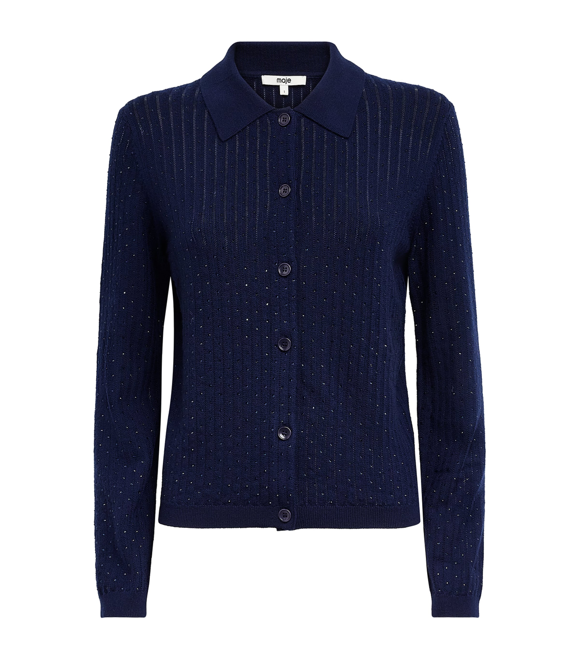 Maje Womens Wool Embellished Polo Cardigan Navy Image 1