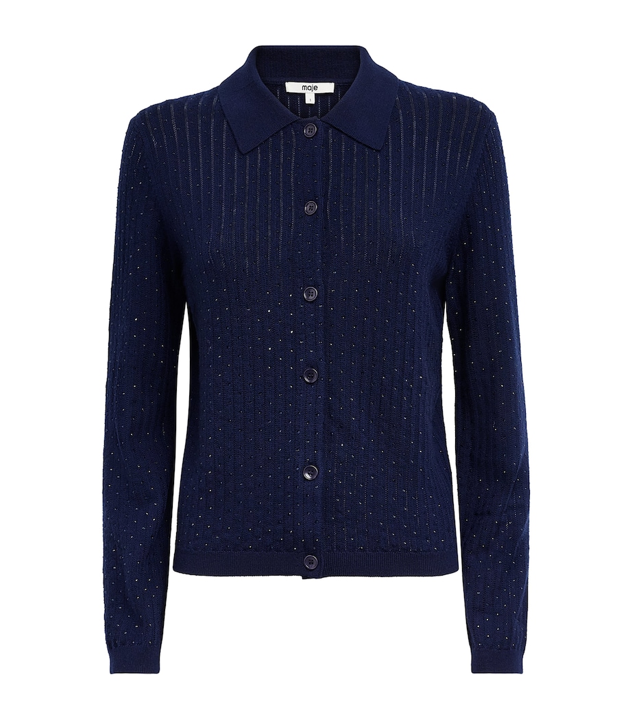 Maje Womens Wool Embellished Polo Cardigan Navy Image 1