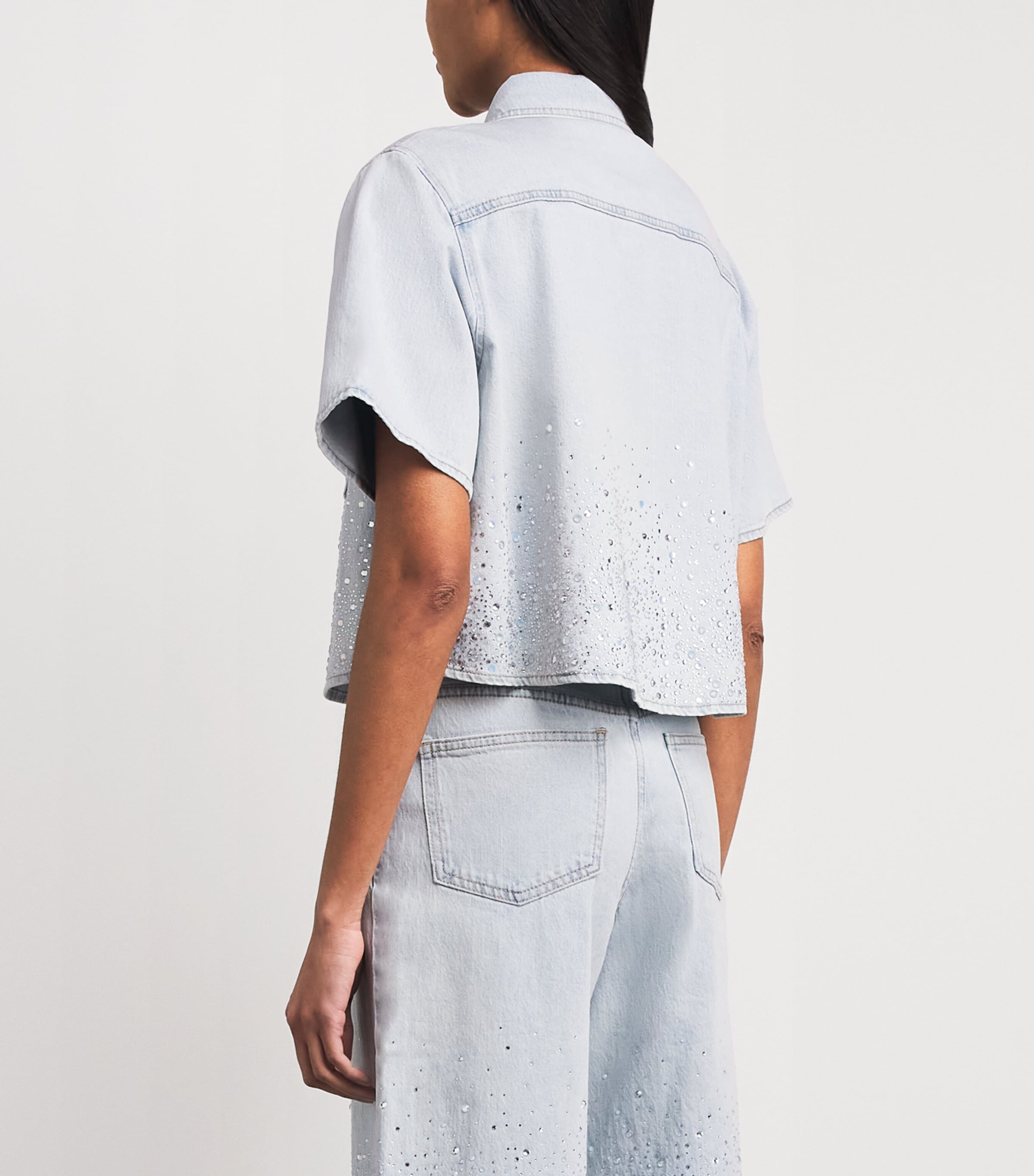 Maje Womens Embellished Denim Shirt Blue Sky Image 5