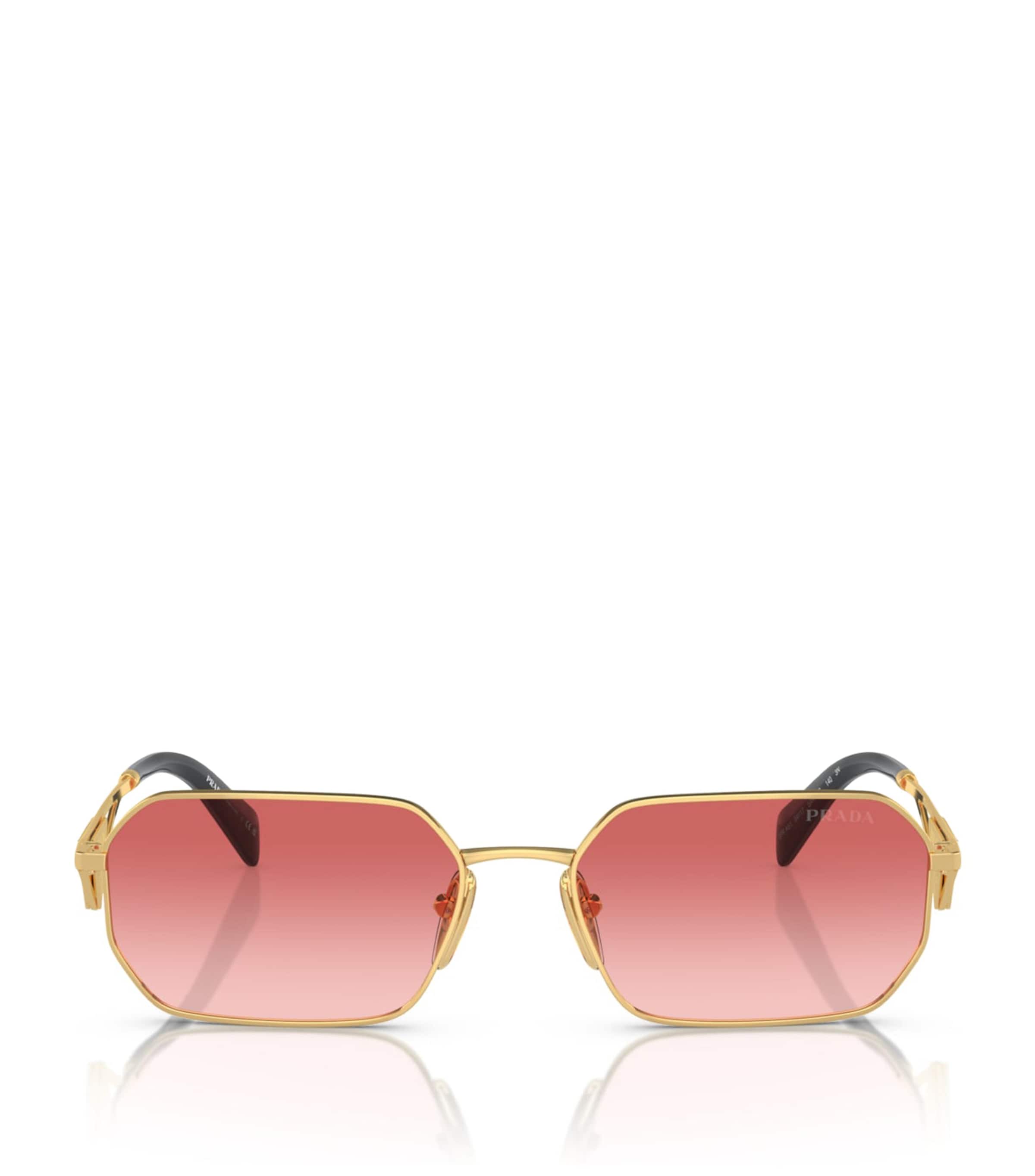 Shop Prada Metal Rectangular Sunglasses In Gold