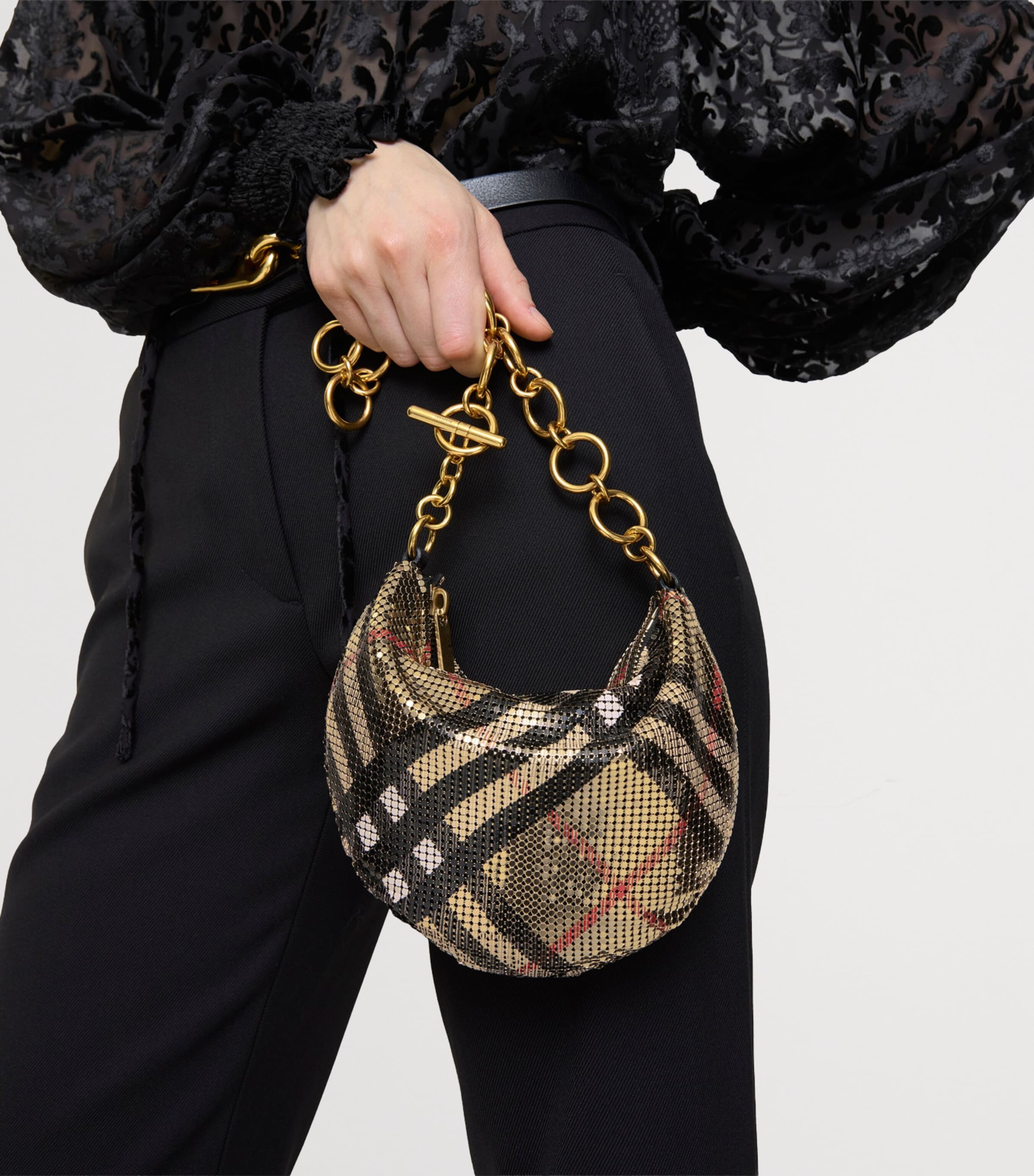 Check Chainmail Shoulder Bag SAND Image 5