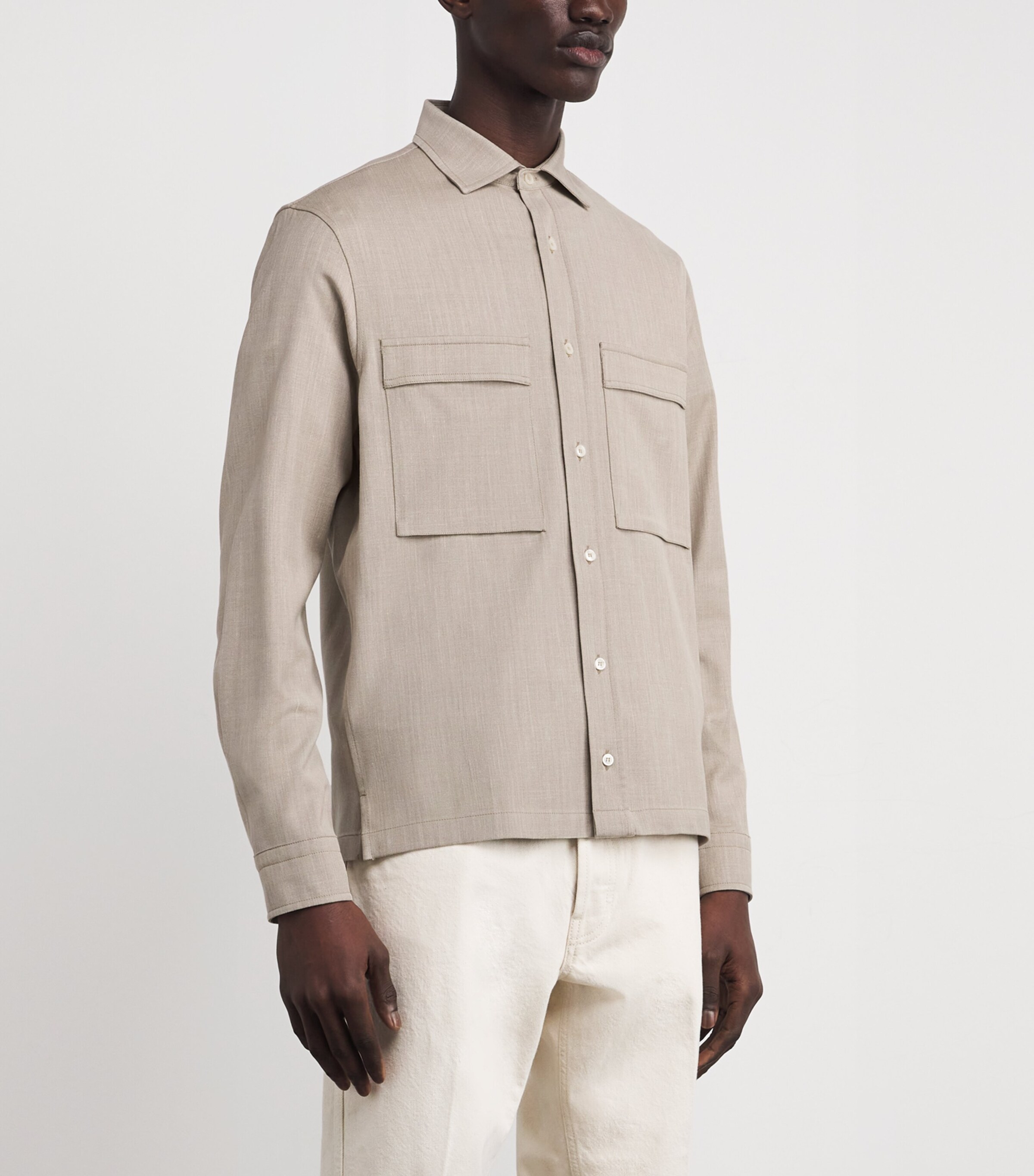 Paul & Shark Mens Wool-Silk-Linen-Blend Overshirt Beige Image 3