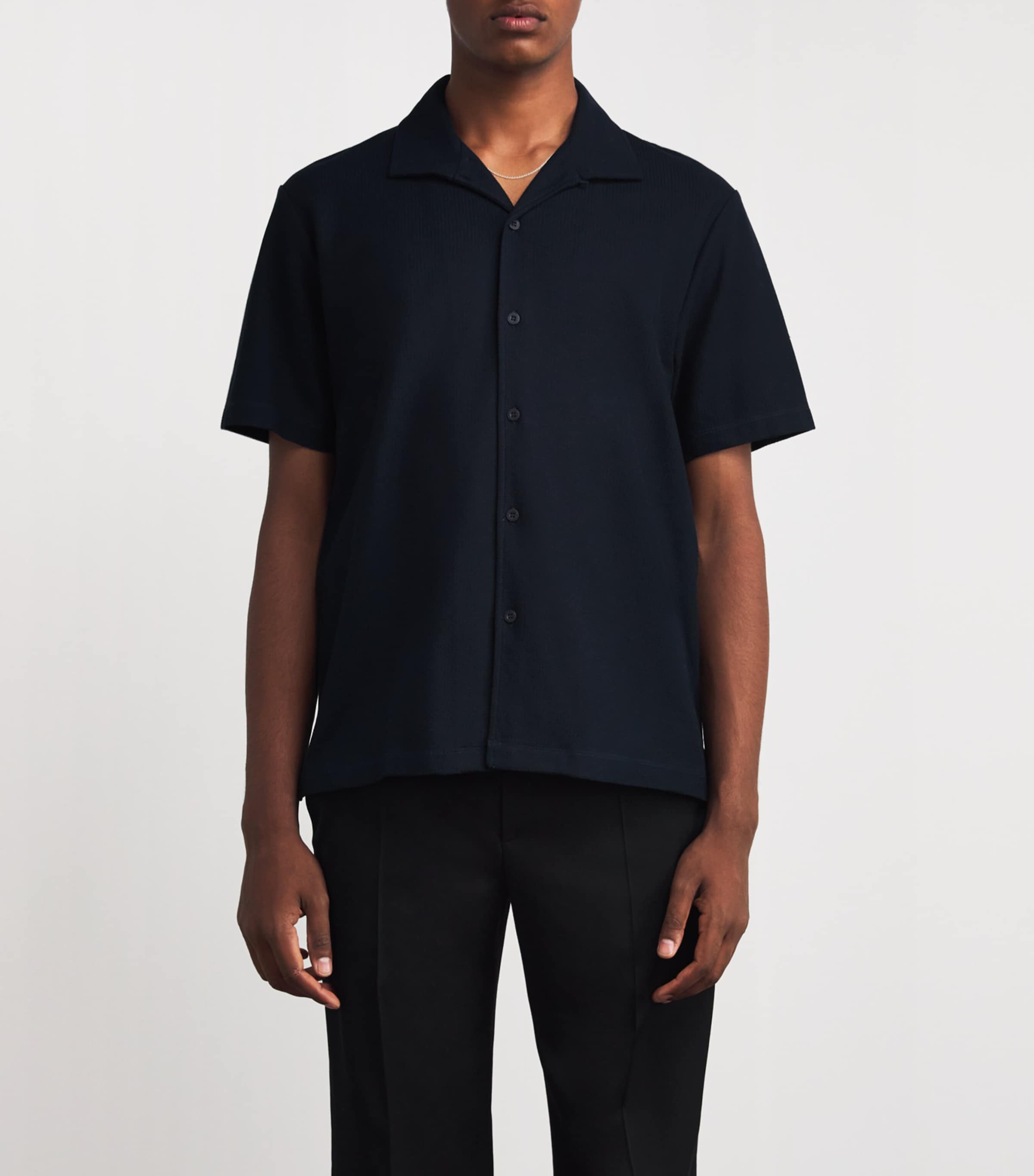 Sunspel Mens Cotton Open Collar Polo Shirt Buvn Midnight Navy Image 3
