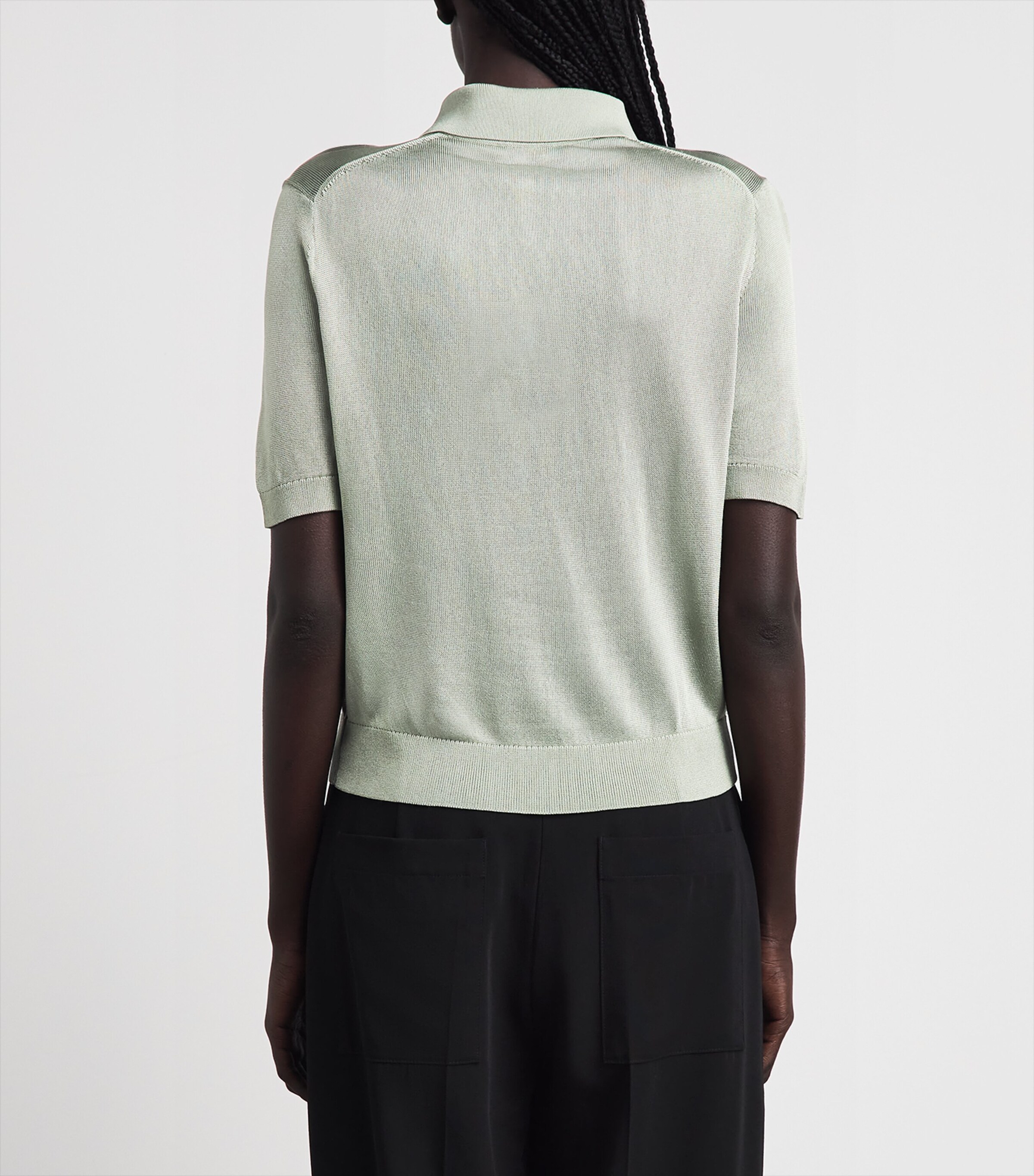 Theory Womens Linen-Blend Sheer Polo Shirt Delicate Green Image 5