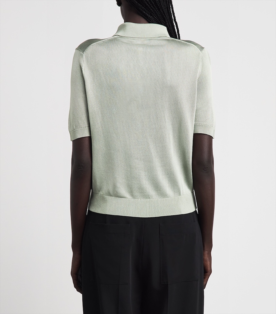 Theory Womens Linen-Blend Sheer Polo Shirt Delicate Green Image 5