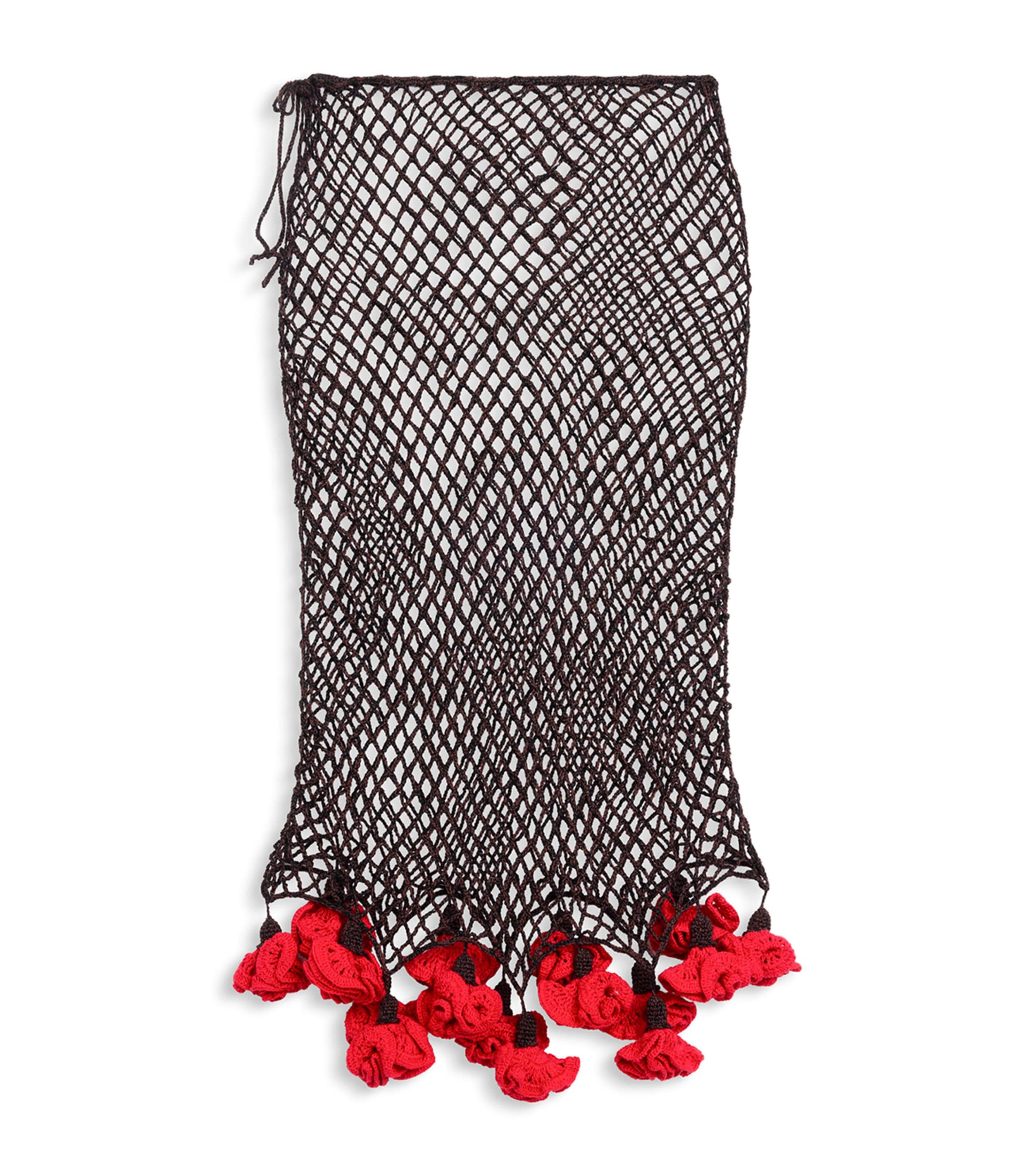 Alaïa Womens Floral Crochet Midi Skirt Brown/red Image 2