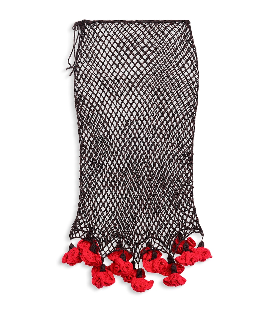 Alaïa Womens Floral Crochet Midi Skirt Brown/red Image 2