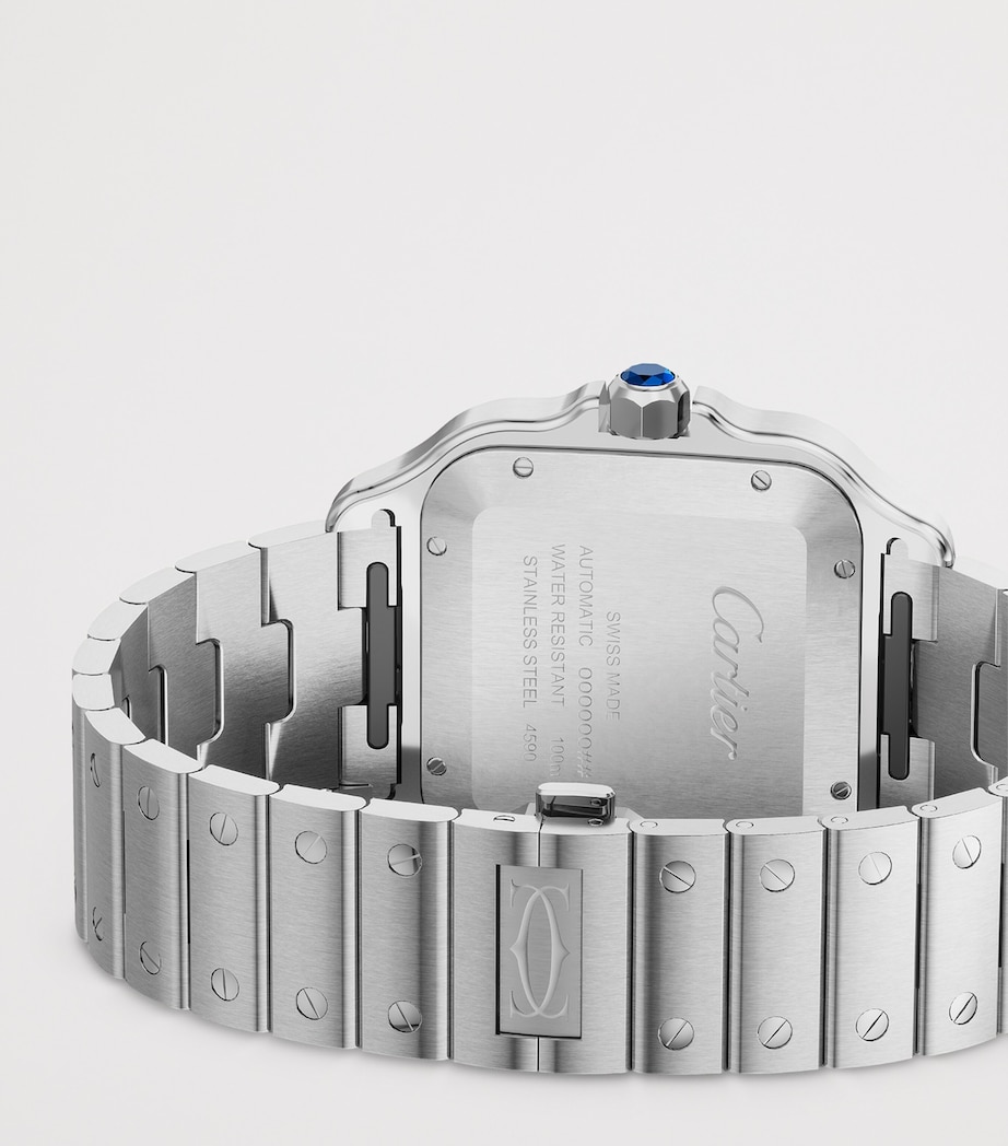 Large Steel Santos de Cartier Watch 39.8mm BLUE Image 6