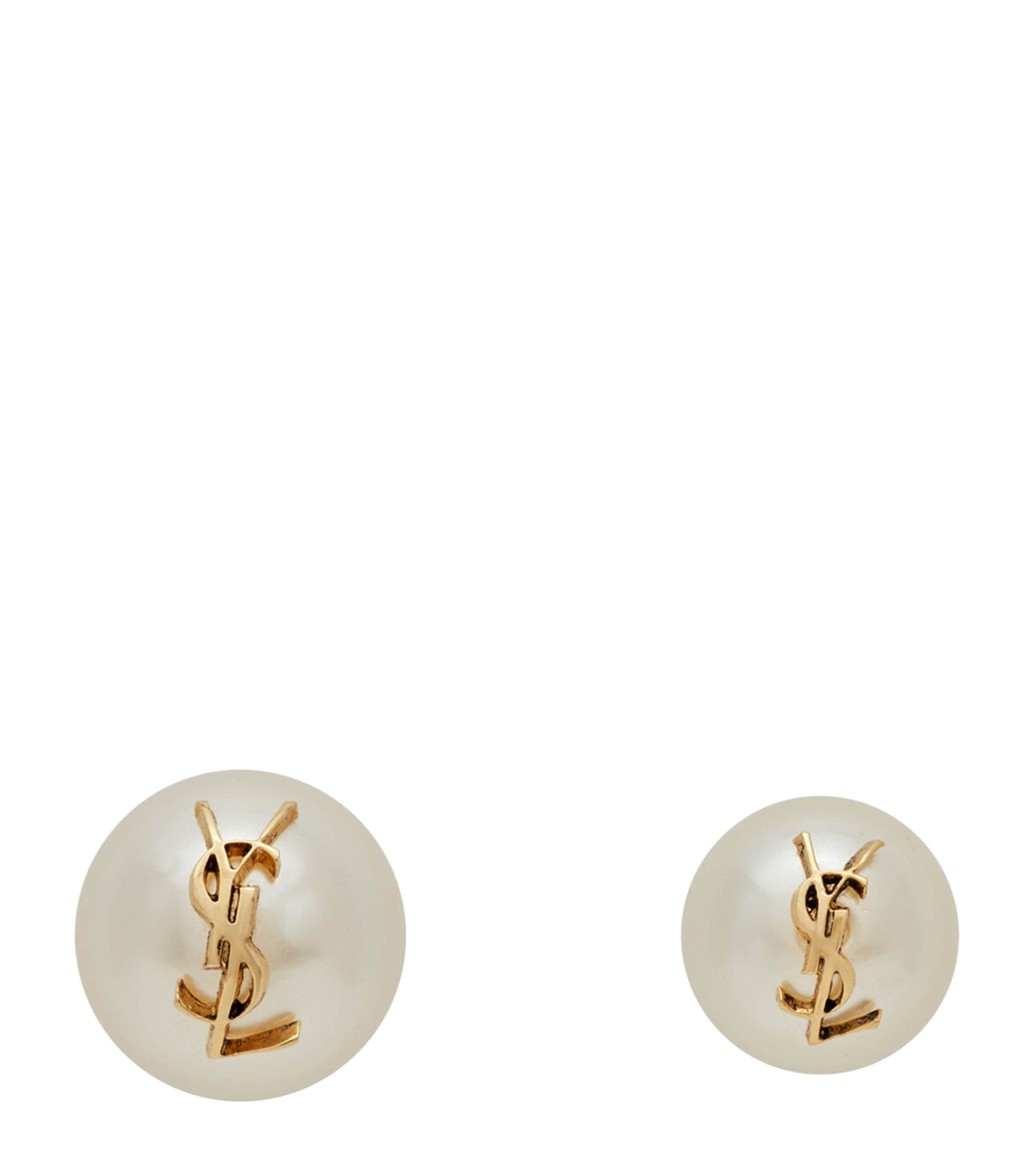 Saint Laurent Mismatched Faux-pearl Monogram Earrings In White