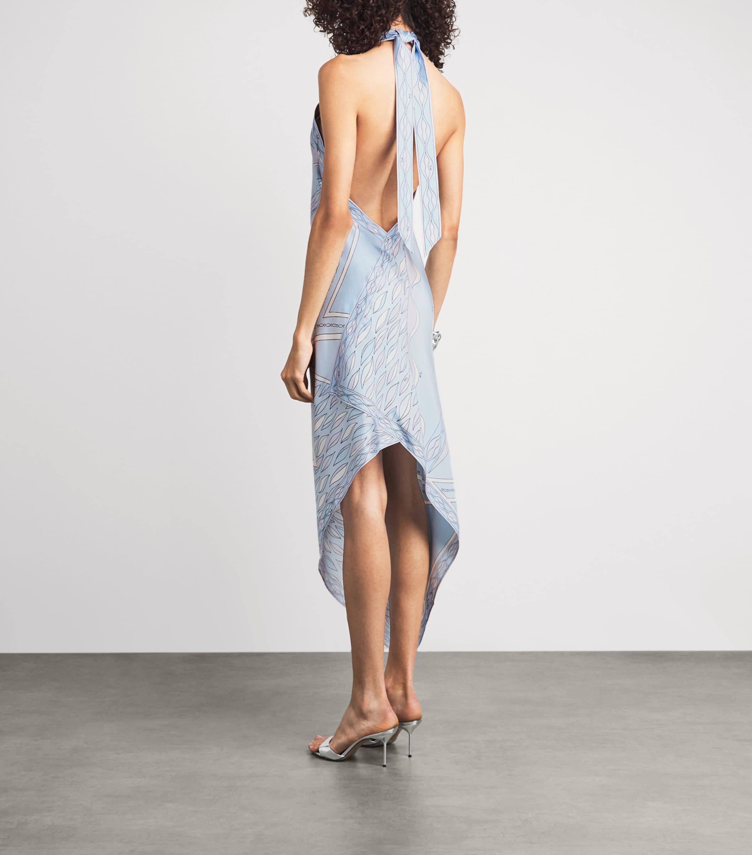PUCCI Womens Silk Print Asymmetric Hem Midi Dress Light Blue Image 4