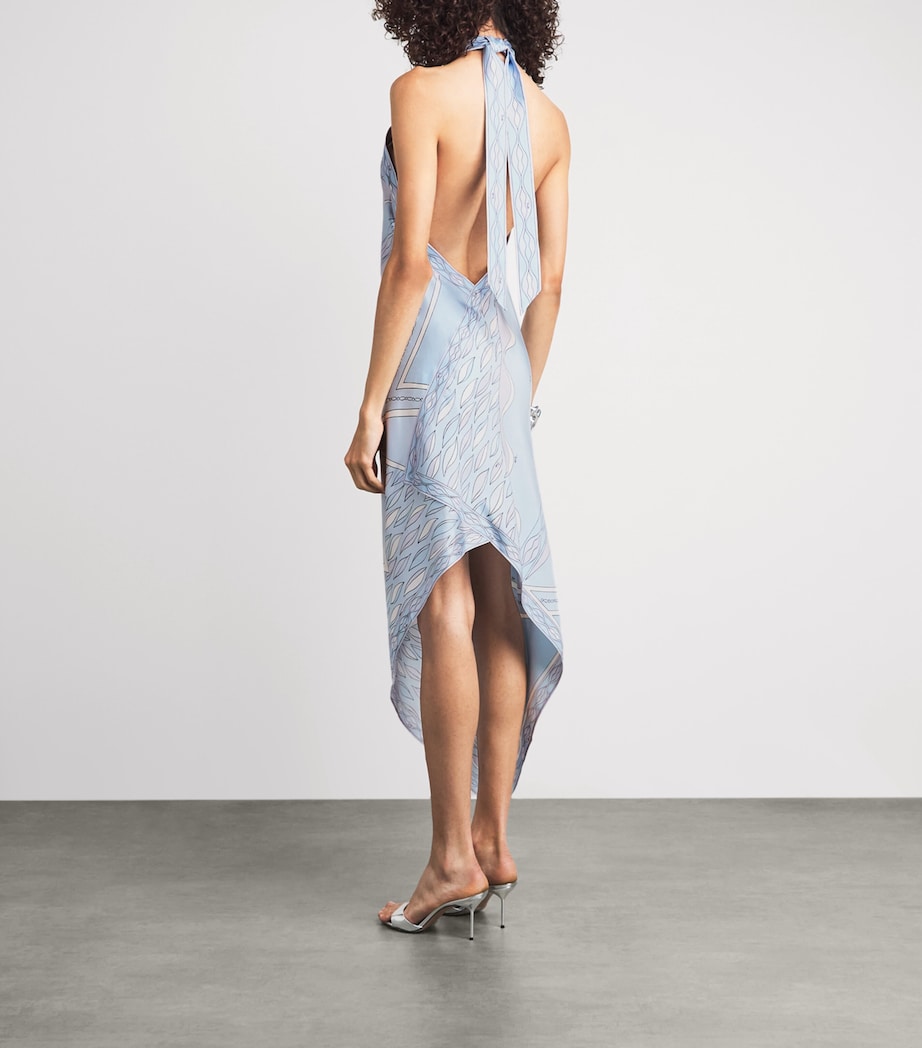 PUCCI Womens Silk Print Asymmetric Hem Midi Dress Light Blue Image 4