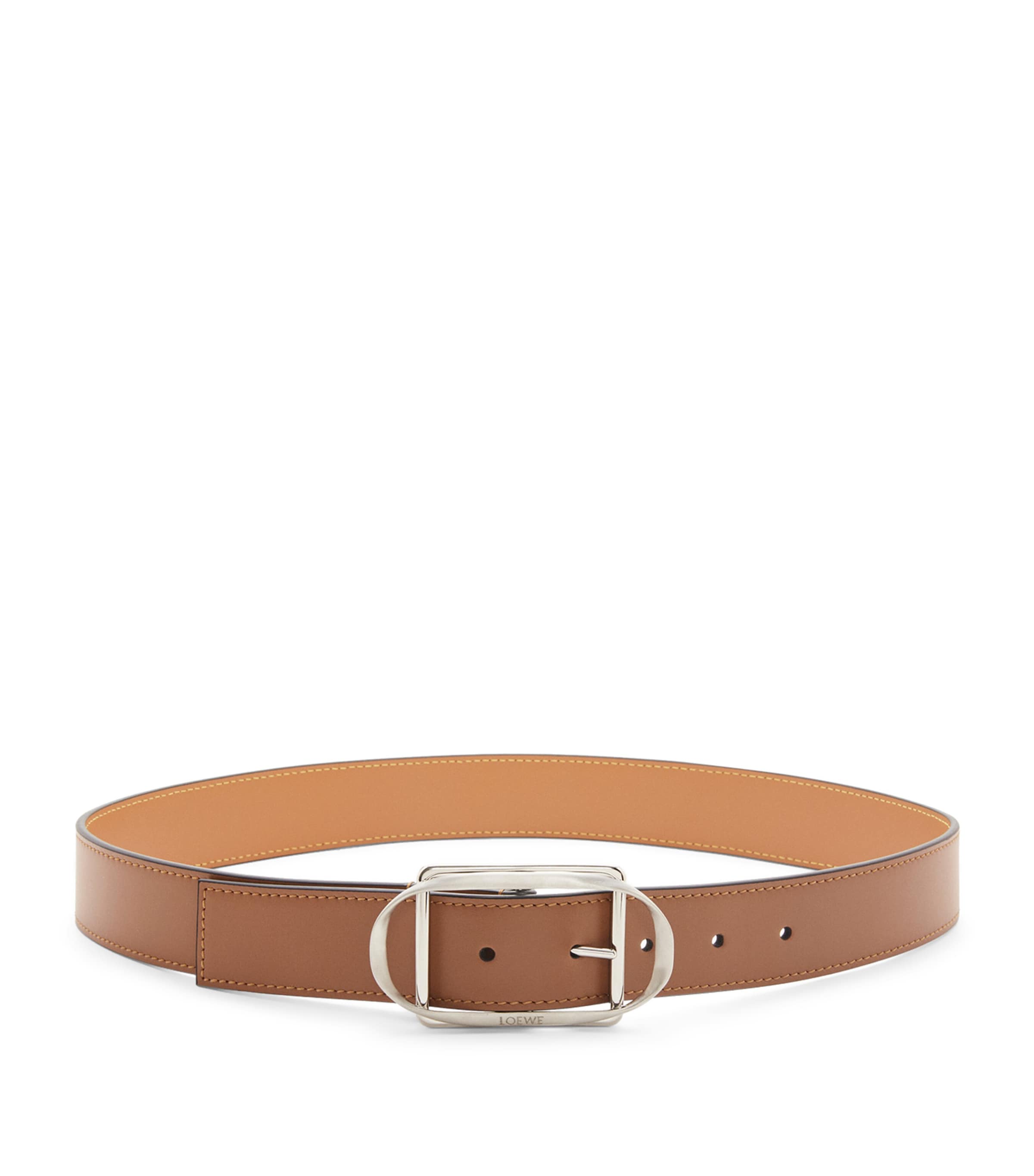 Shop Loewe Leather Curved-buckle Belt In Brown