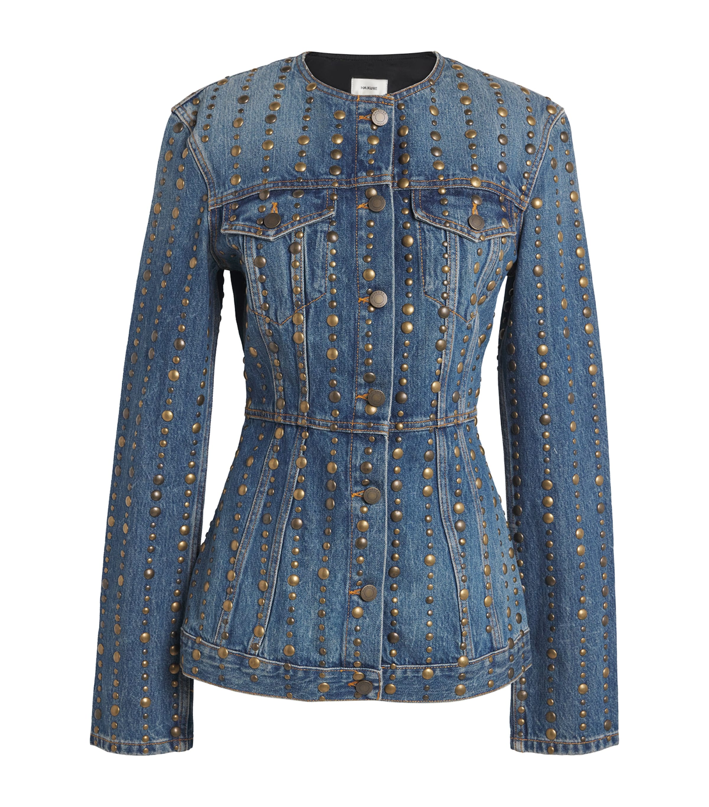 Haikure Studded Temple Denim Jacket In Blue
