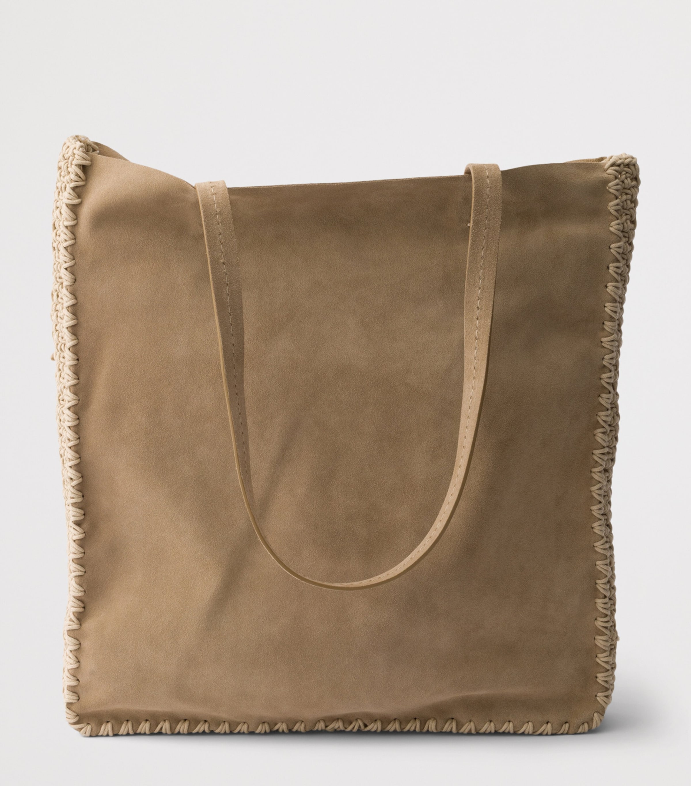 Prada Large Suede and Crochet Tote Bag Neutral Image 4