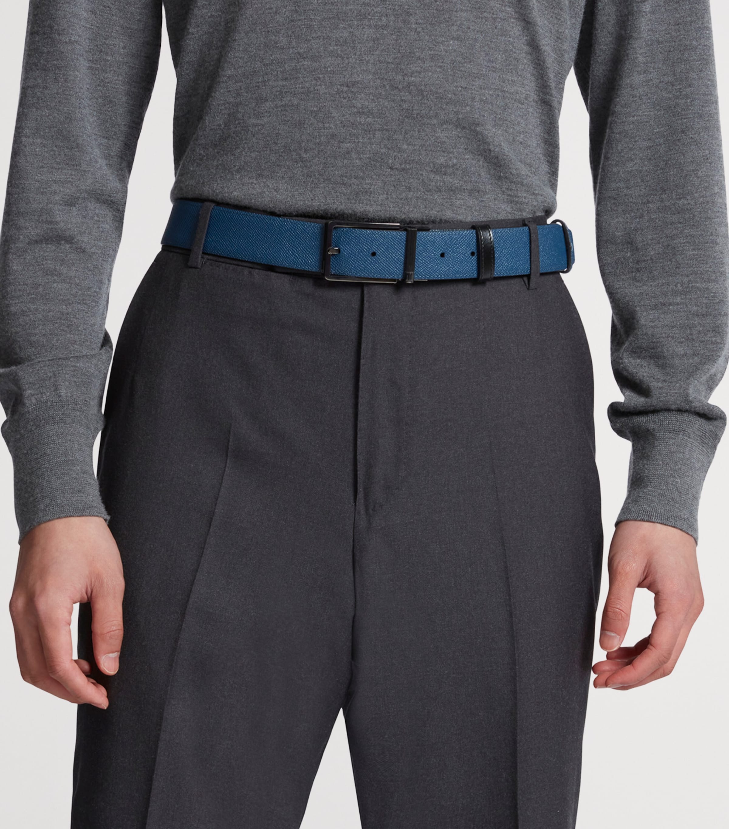 Leather Reversible Rounded Roller Buckle Belt 001BLACK Image 3