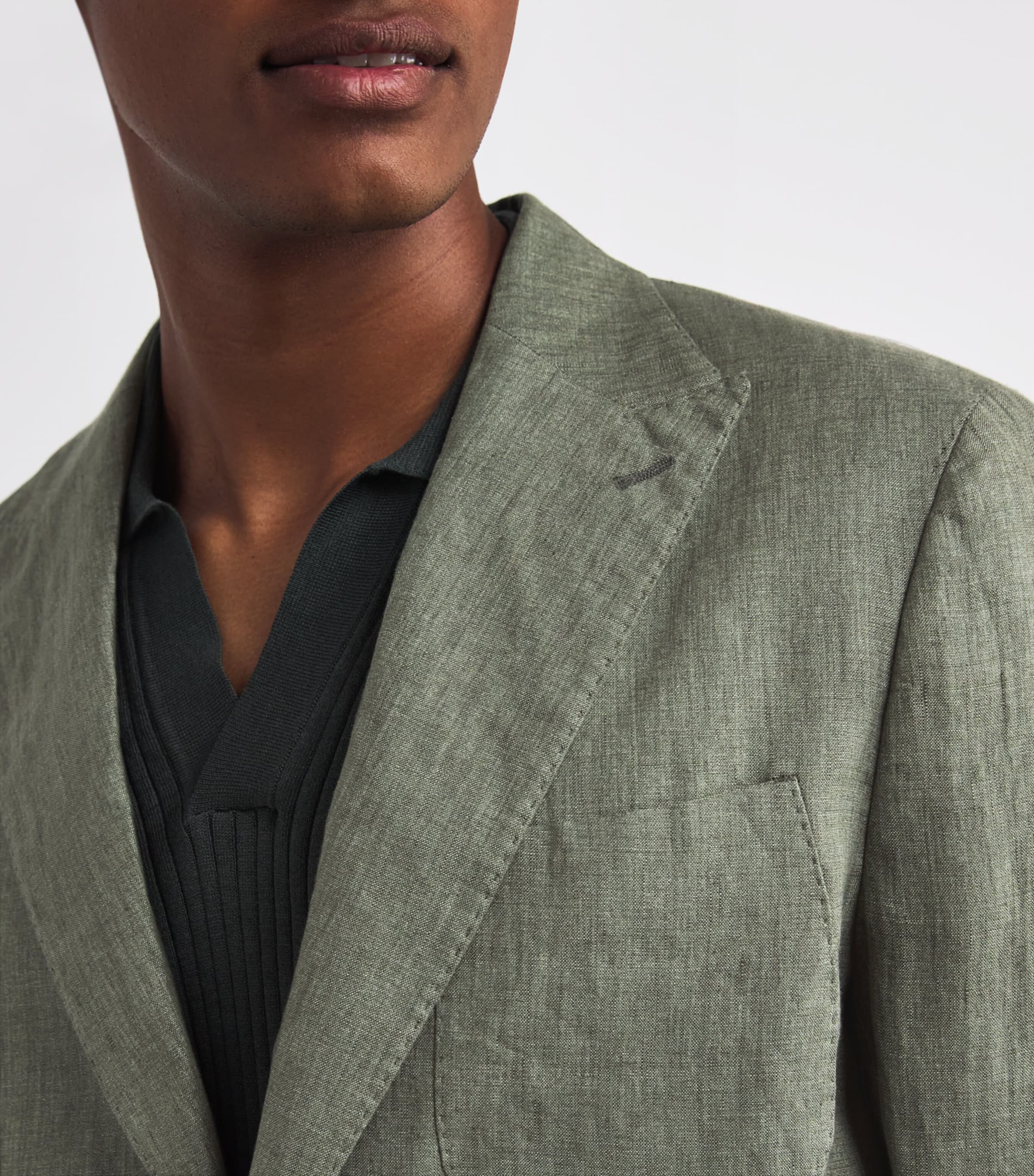 x Harrods Linen Blazer MILITARY GREEN Image 6