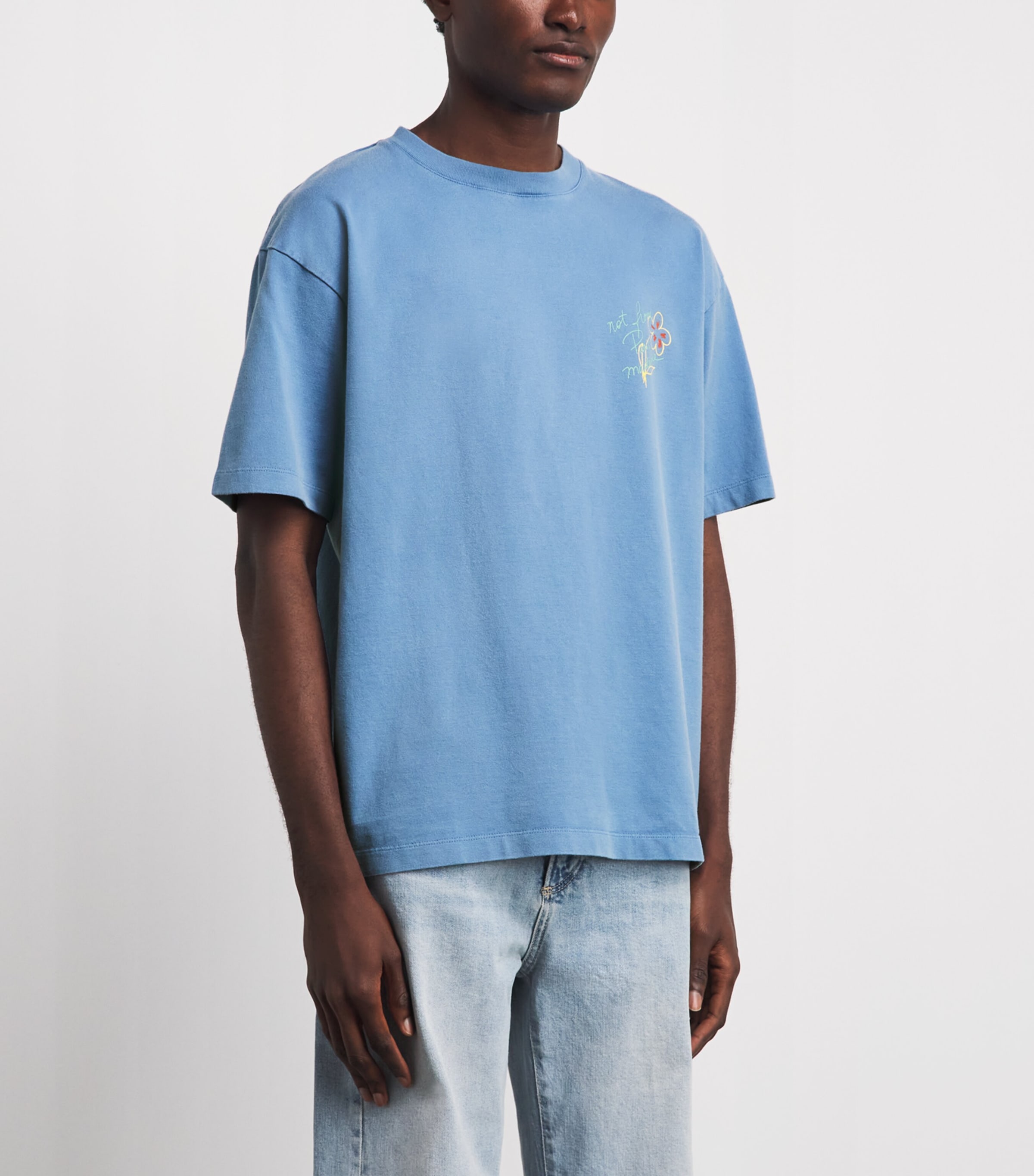 Drôle de Monsieur Mens Cotton Esquisse Slogan T-Shirt Light Blue Image 4