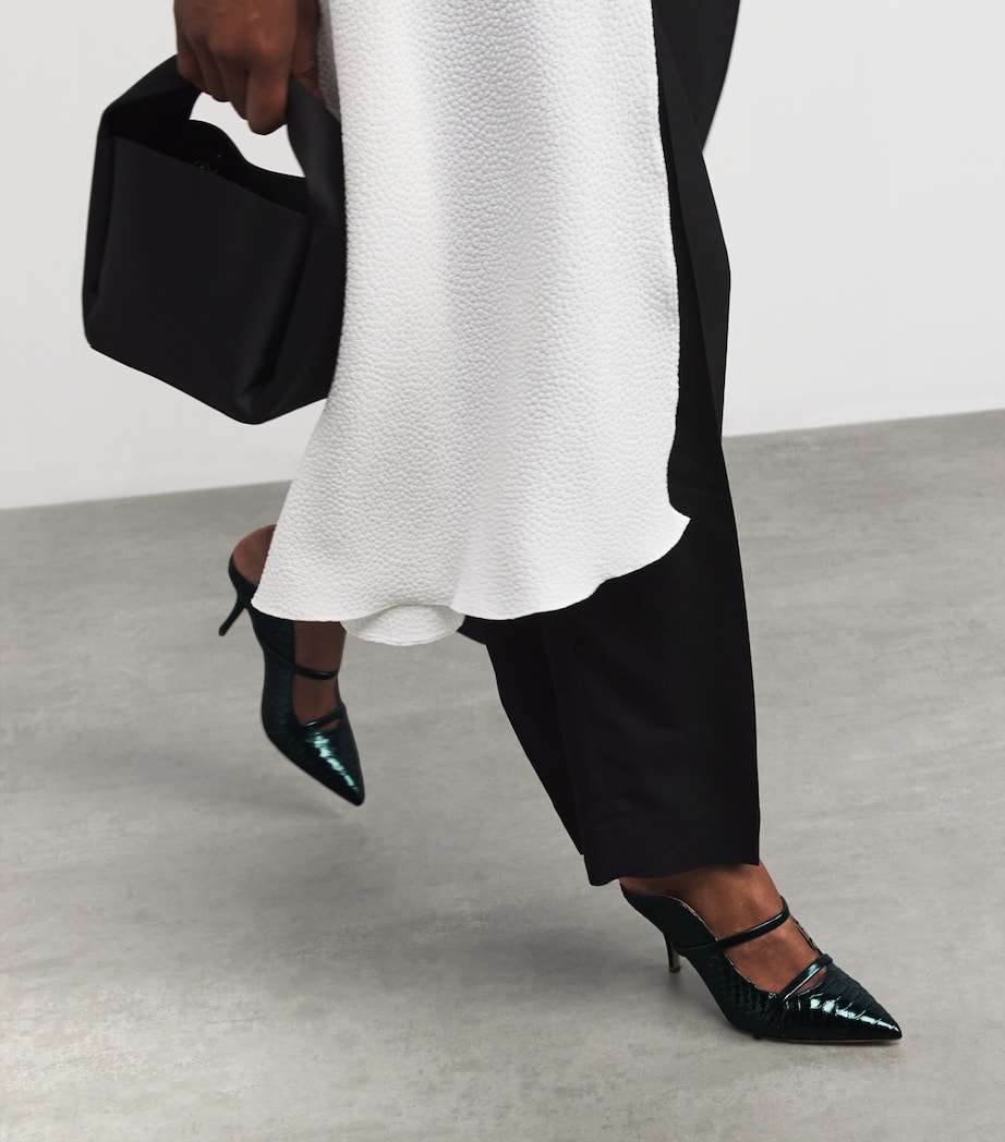 Croc-Embossed Leather Maureen Heeled Mules 70 DARK GREEN Image 6