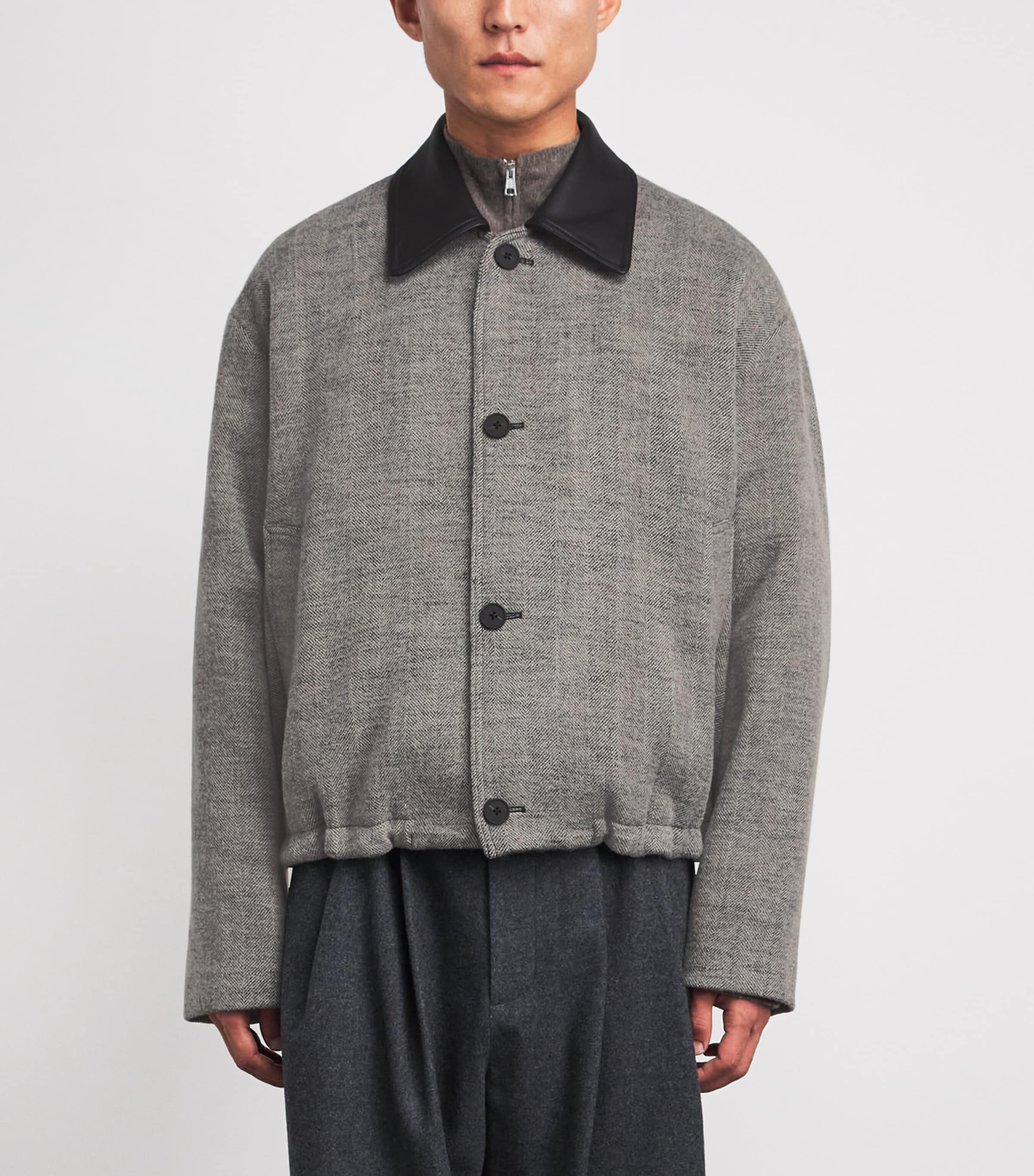 Studio Nicholson Mens Wool-Blend Howth Bomber Jacket Black / White Image 4