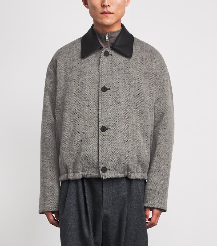 Studio Nicholson Mens Wool-Blend Howth Bomber Jacket Black / White Image 4
