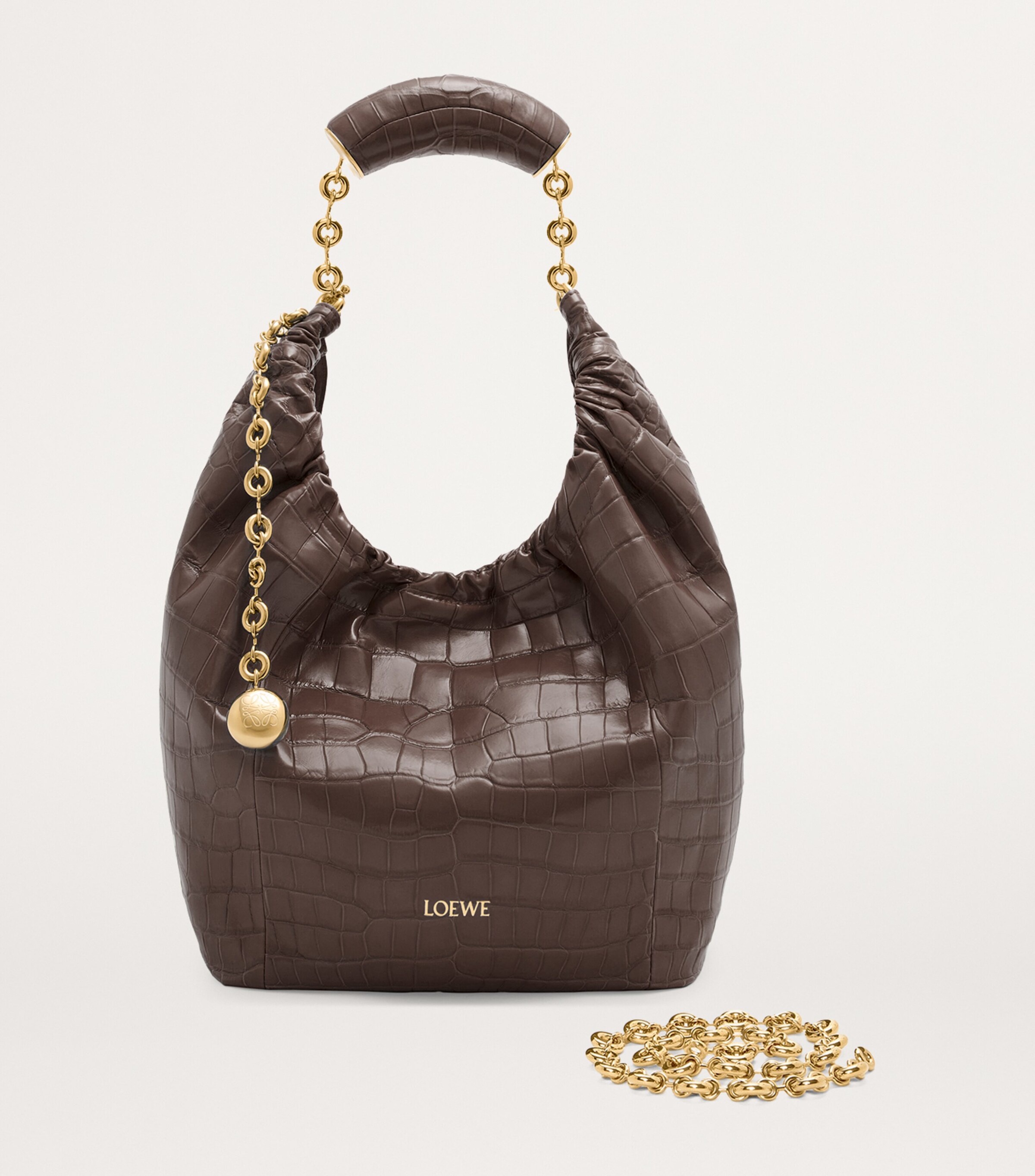 Small Crocodile Squeeze Shoulder Bag CHESTNUT Image 4