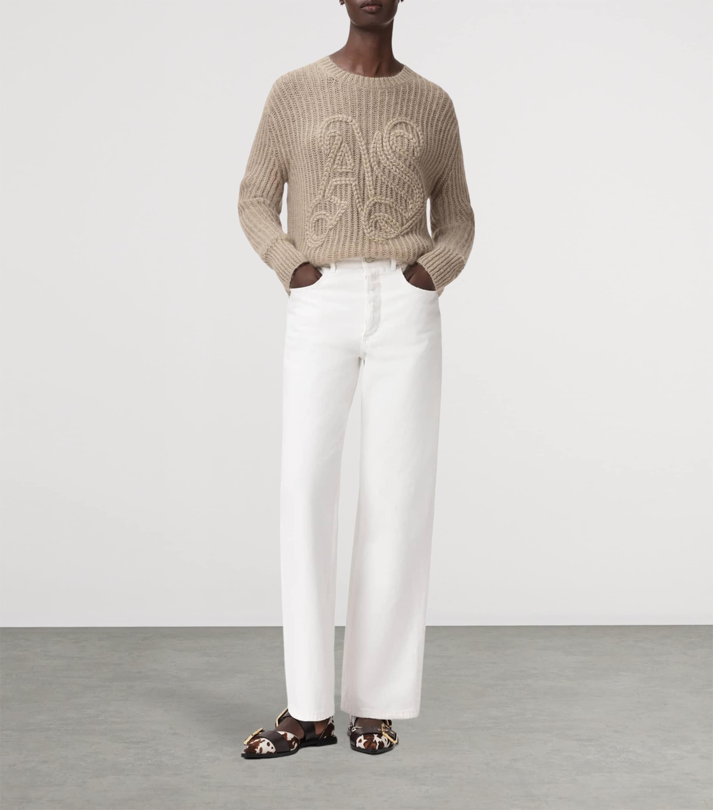 Wool-Blend Chain Sweater BARLEY WHITE Image 2