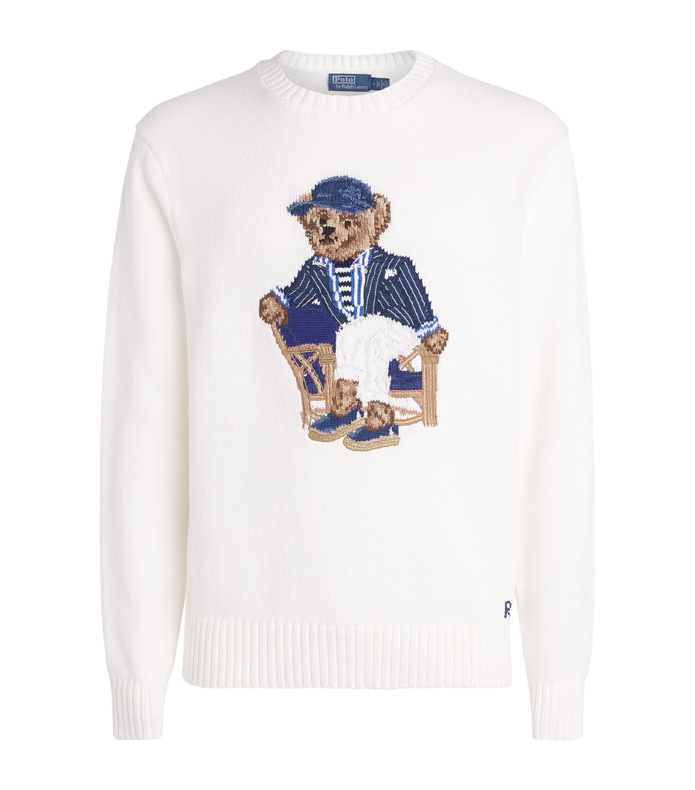 Polo Ralph Lauren Mens Cotton Jacquard Newport Bear Sweater Deckwash White Image 1