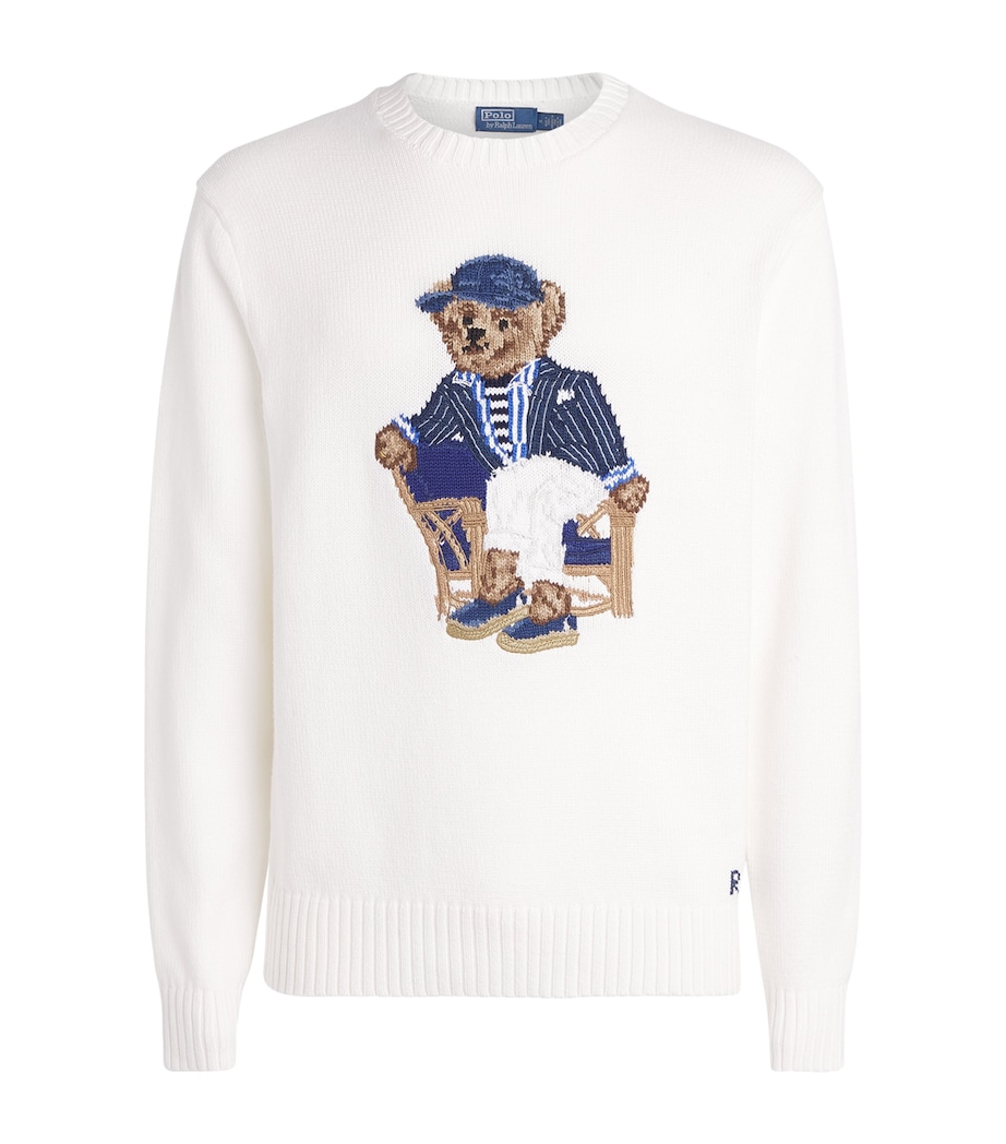 Polo Ralph Lauren Mens Cotton Jacquard Newport Bear Sweater Deckwash White Image 1