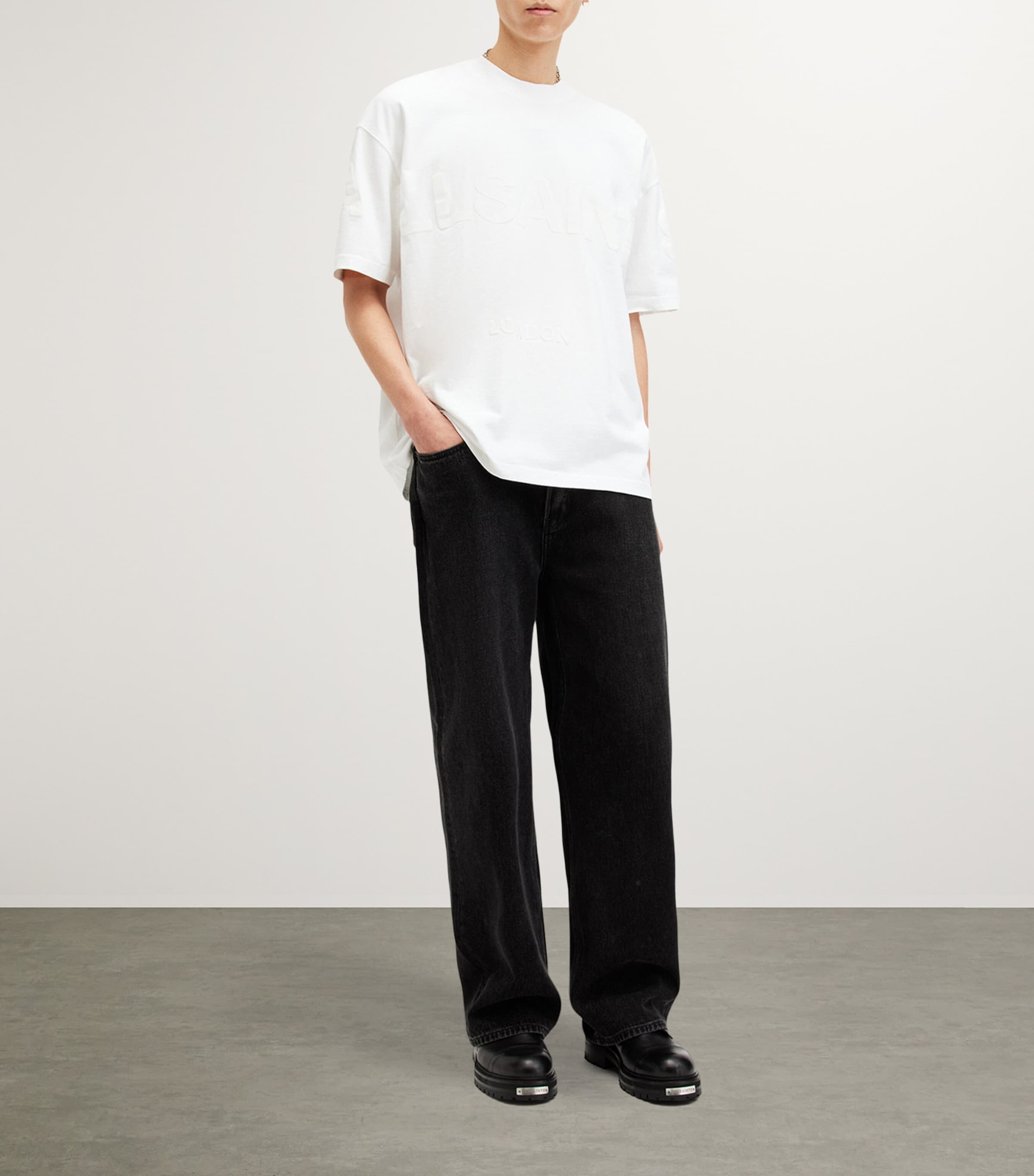AllSaints Mens Cotton Biggy Logo T-Shirt Optic White Image 3