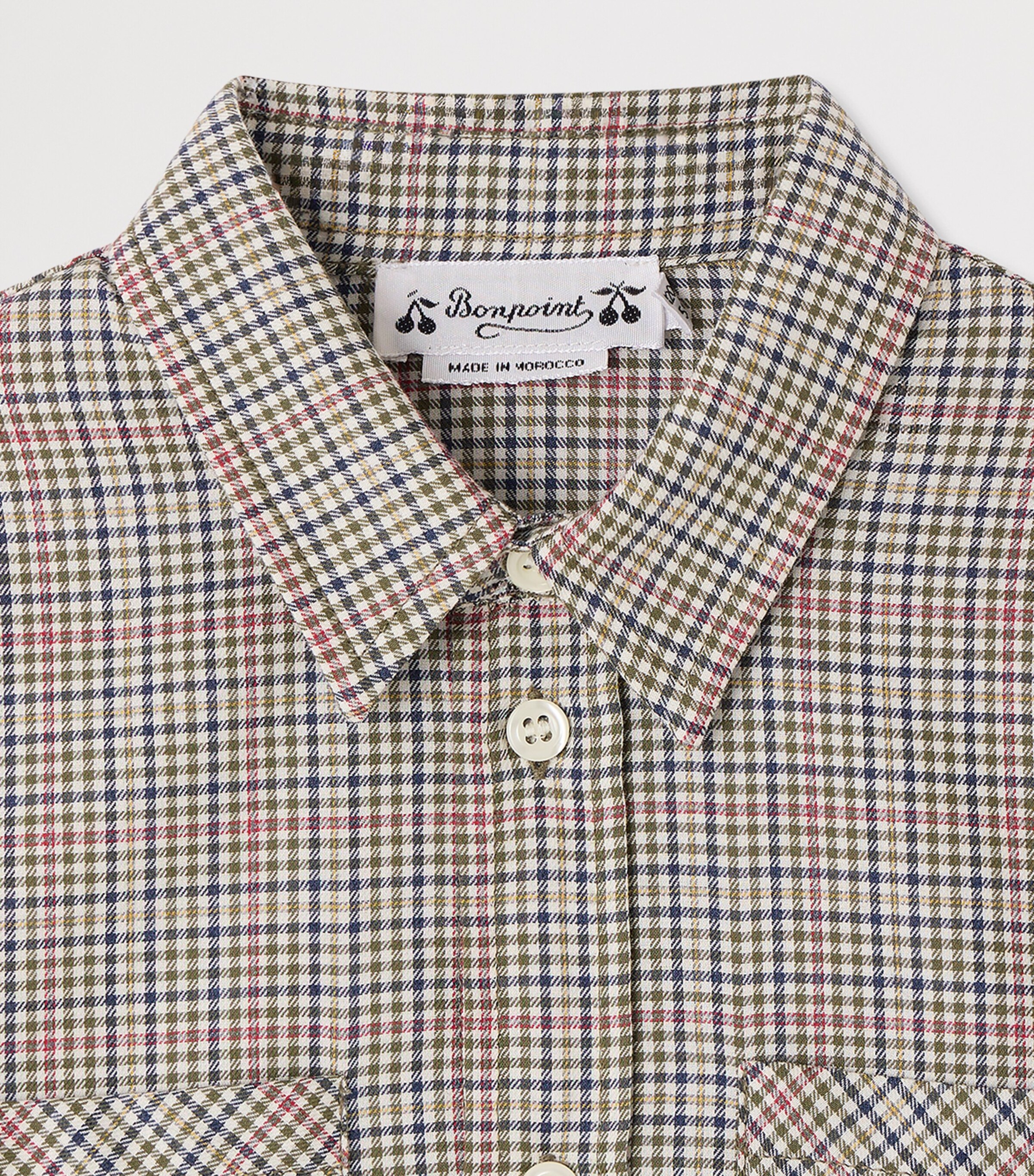 Bonpoint Cotton Gingham Shirt (4-8 Years) Ca Kaki Fonce Image 3
