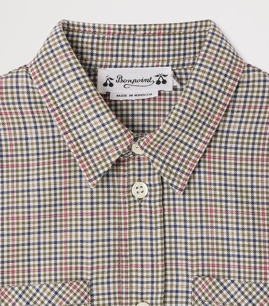 Bonpoint Cotton Gingham Shirt (4-8 Years) Ca Kaki Fonce Image 3