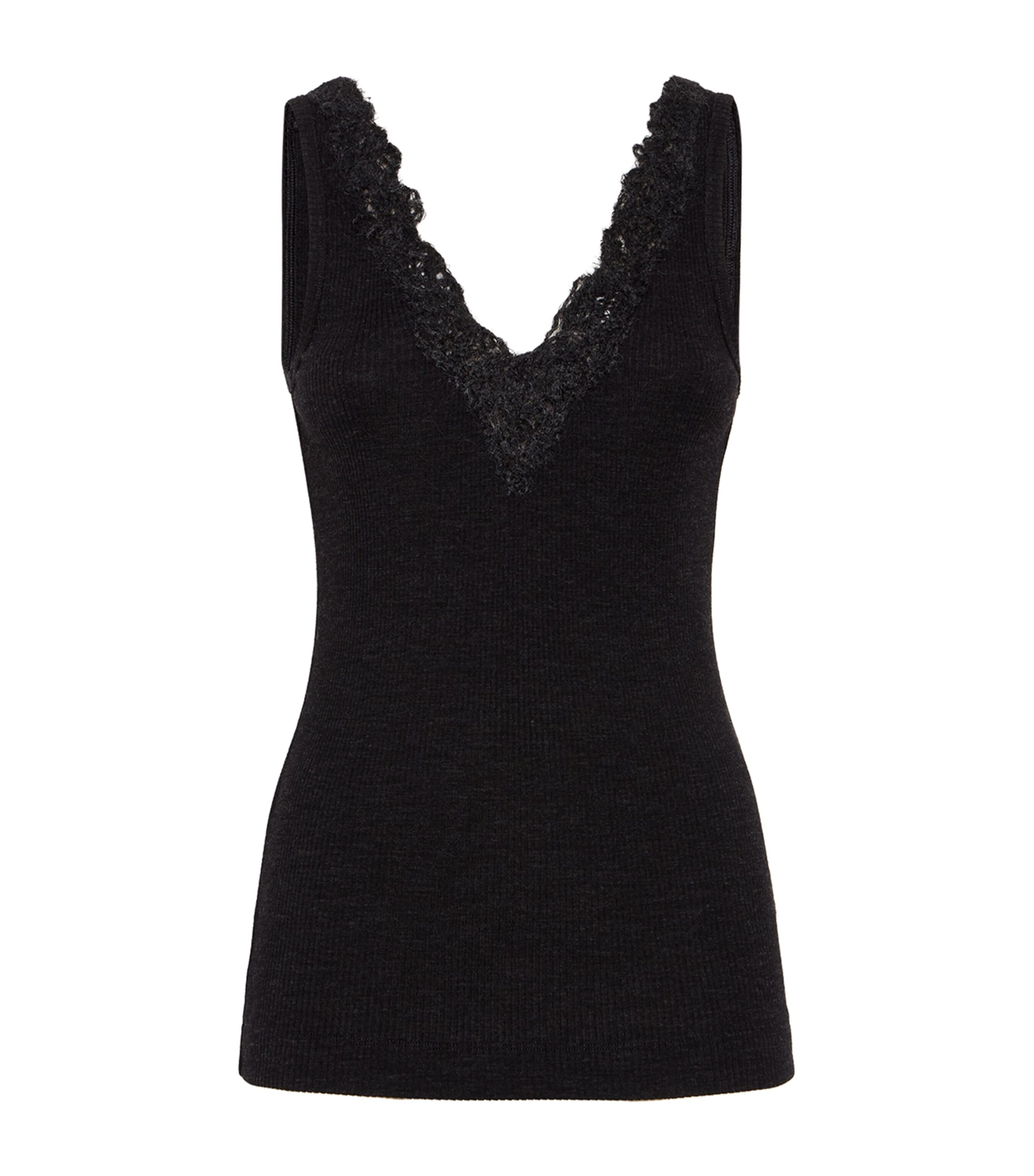 Brunello Cucinelli Wool Wispy Lace Tank Top In Black