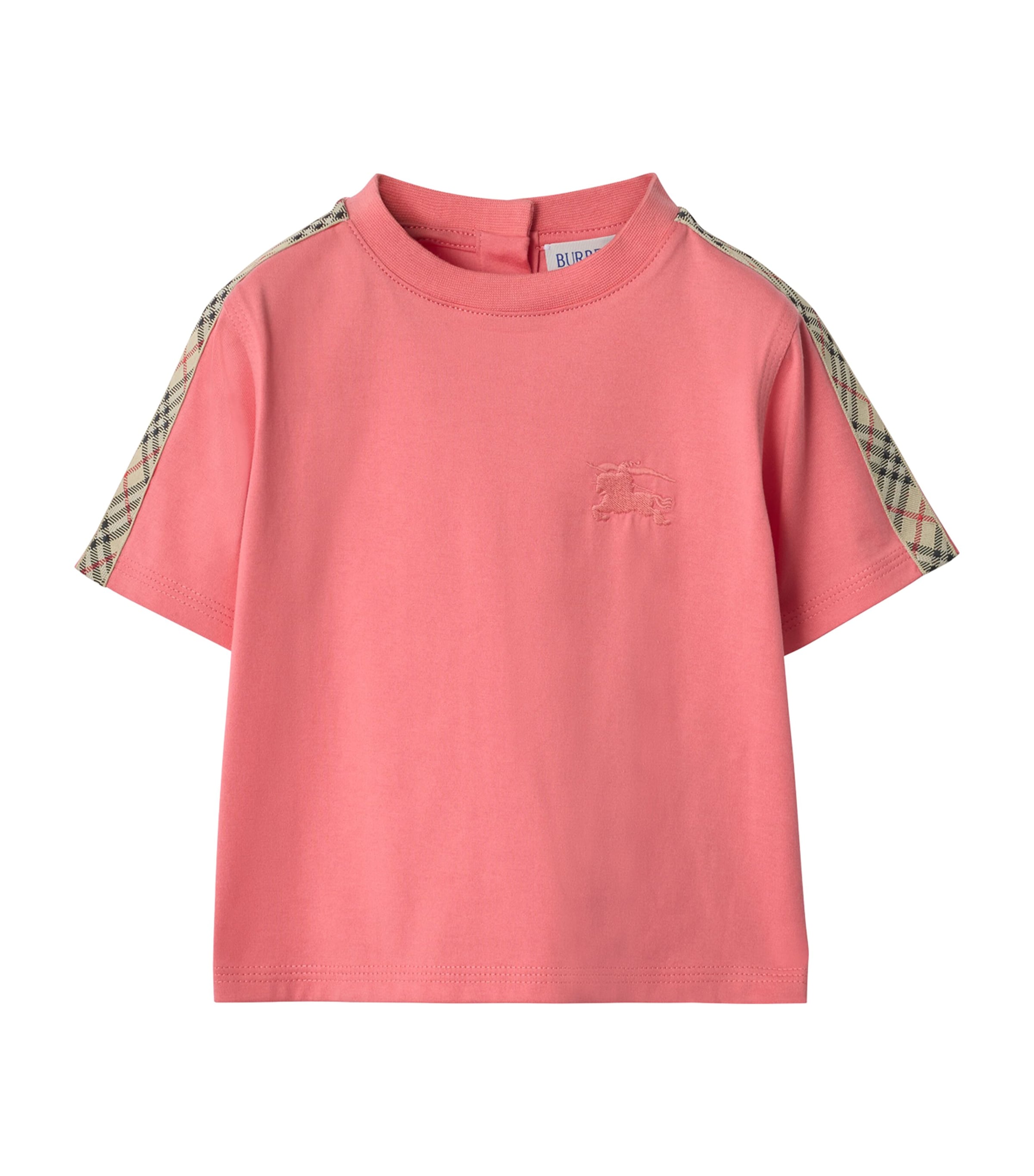 Burberry Kids Cotton Check-Trim T-Shirt (6-36 Months) Pale Hibiscus Image 1